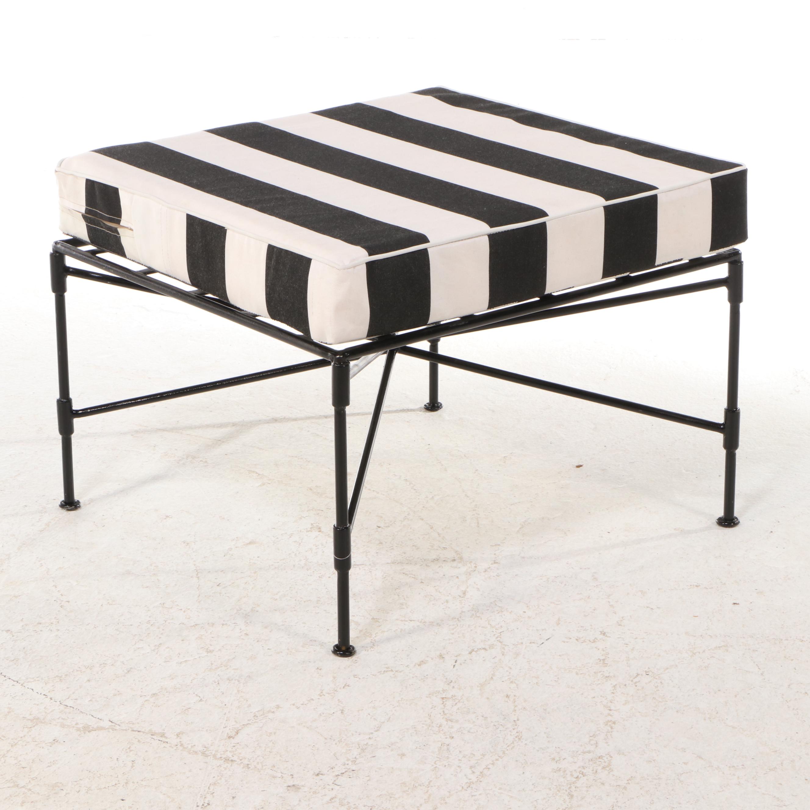 Regency Style Painted Iron Lounge Chair and Ottoman with Striped Cushions