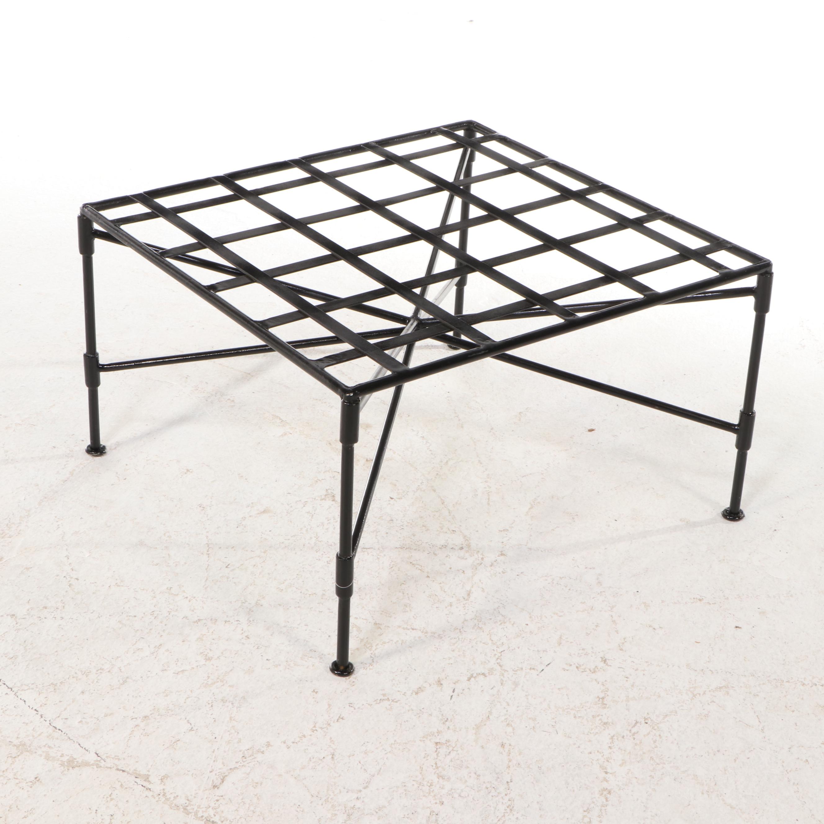 Regency Style Painted Iron Lounge Chair and Ottoman with Striped Cushions