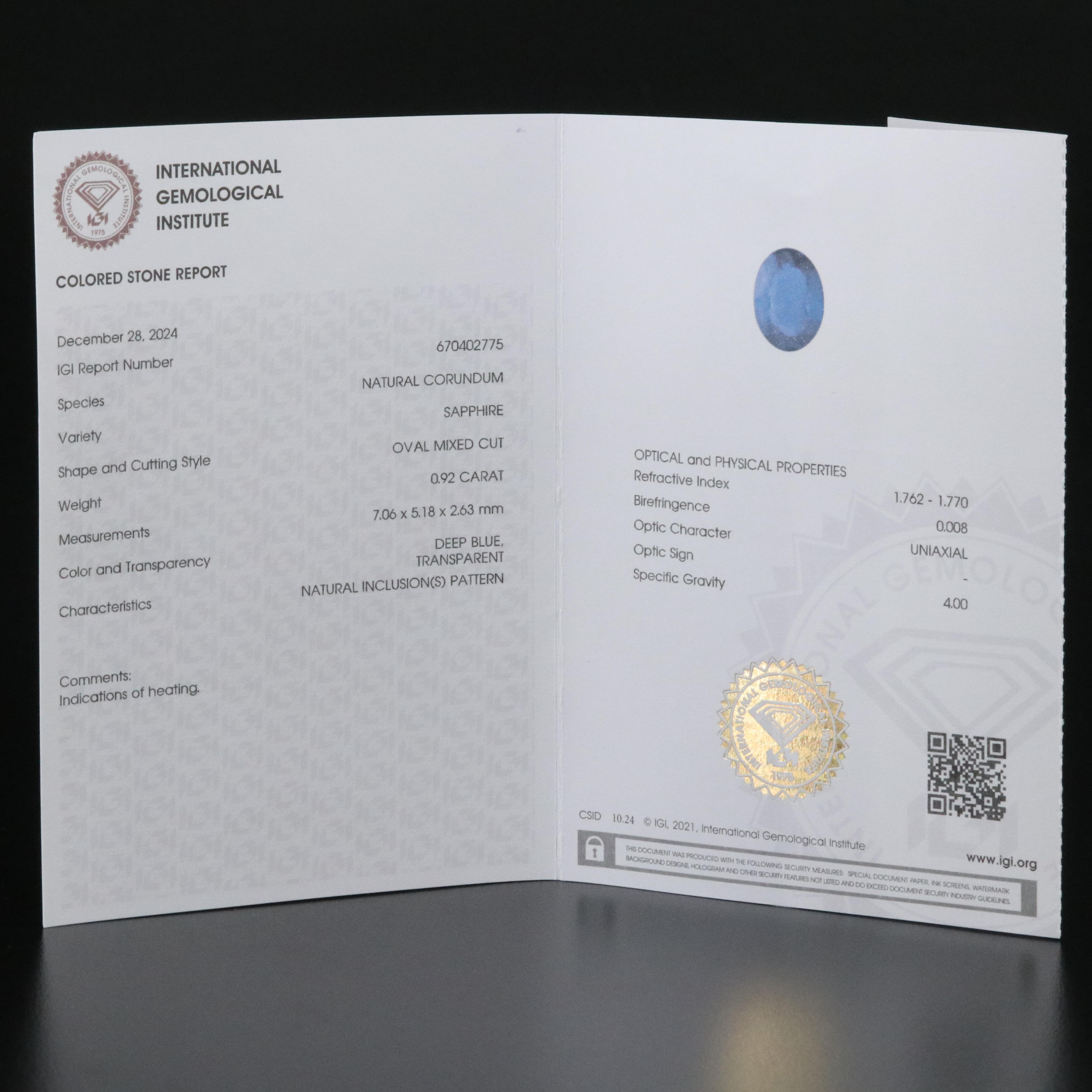 Loose 0.92 CT Spinel with IGI Report