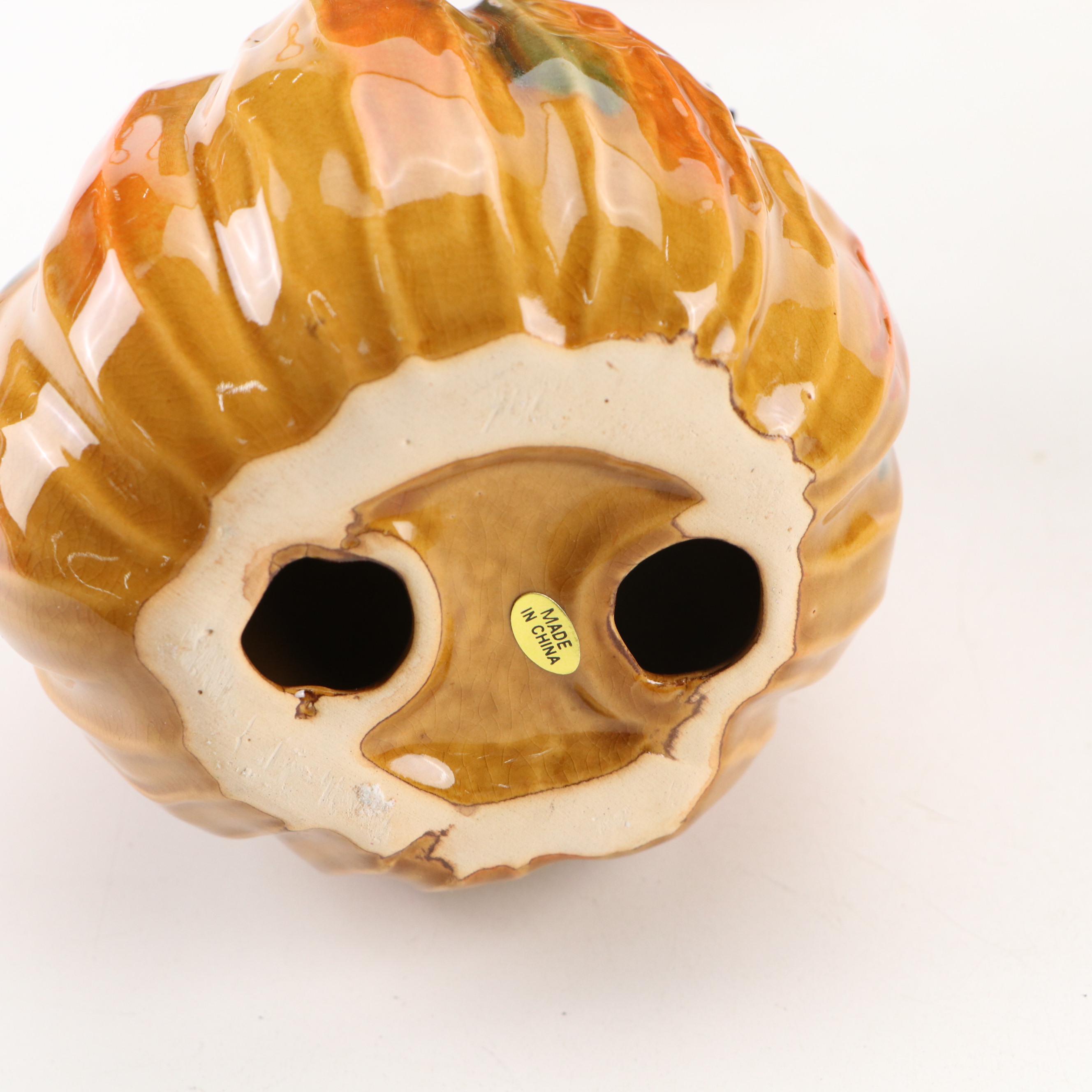 Metal Pumpkin Potpourri Holder with Ceramic Pumpkins and Other Autumn Décor