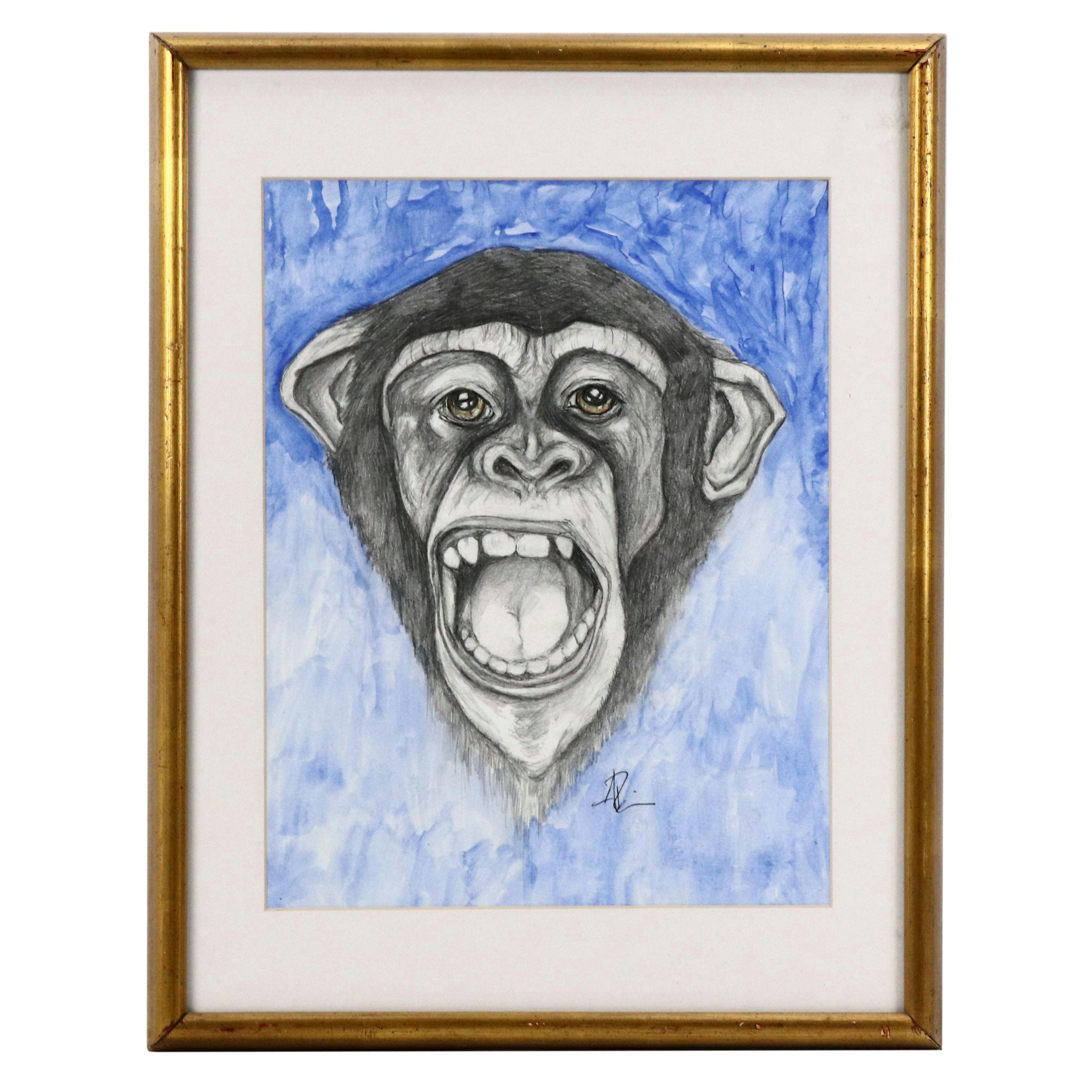 Mixed Media Drawing of Monkey, 21st Century