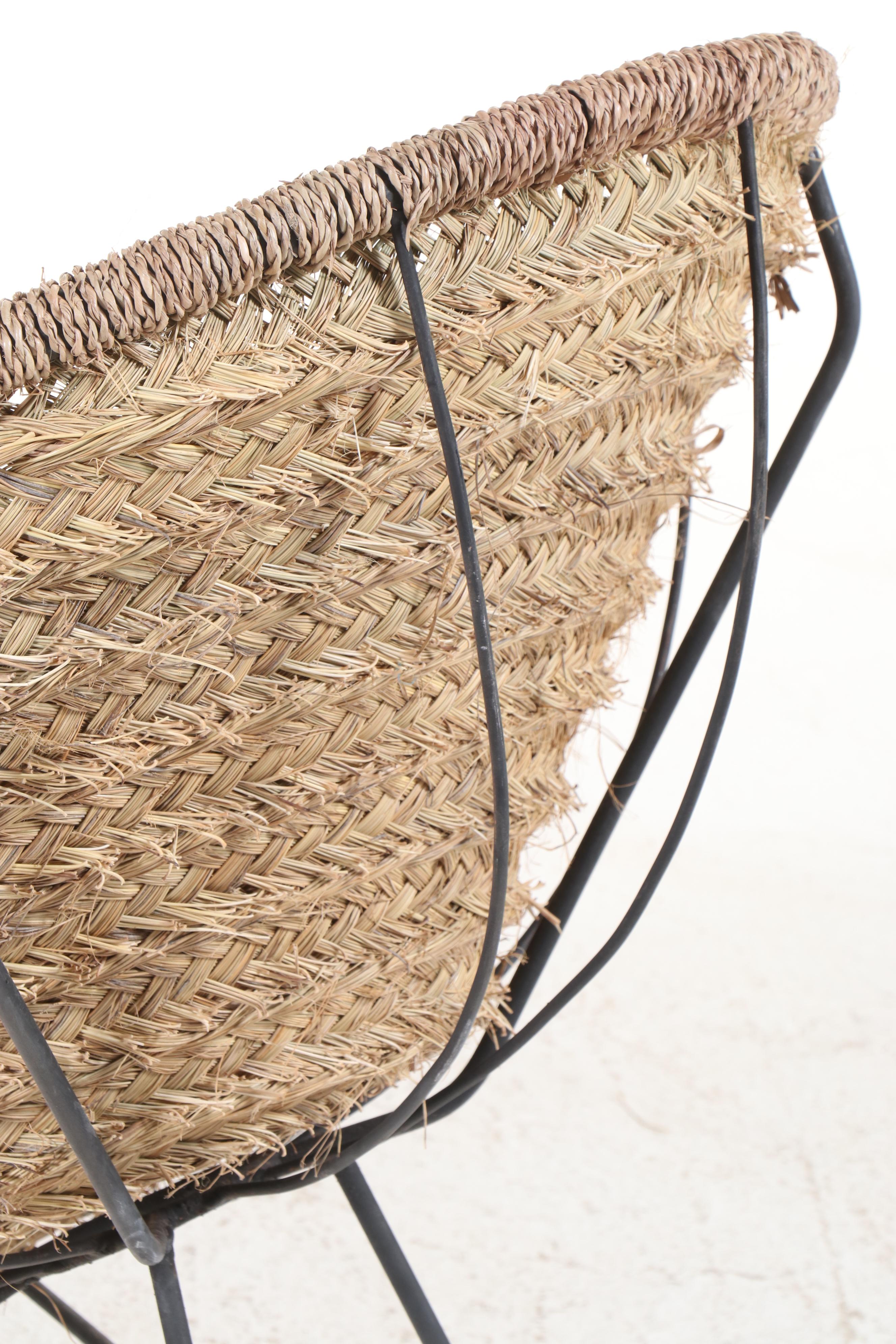 Pair of Woven Seagrass Basket Chairs on Wire Frames