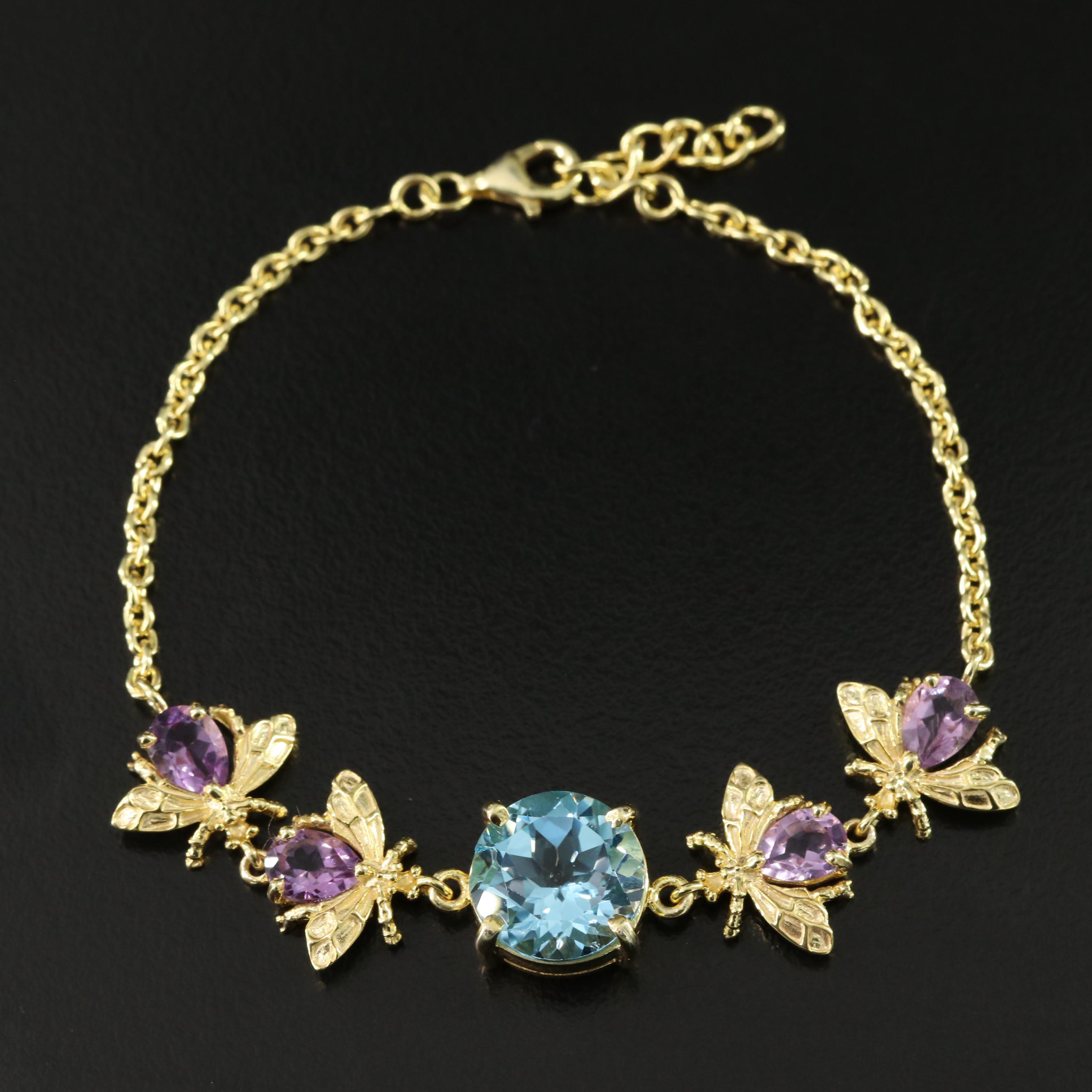 Sterling Topaz and Amethyst Bee Bracelet