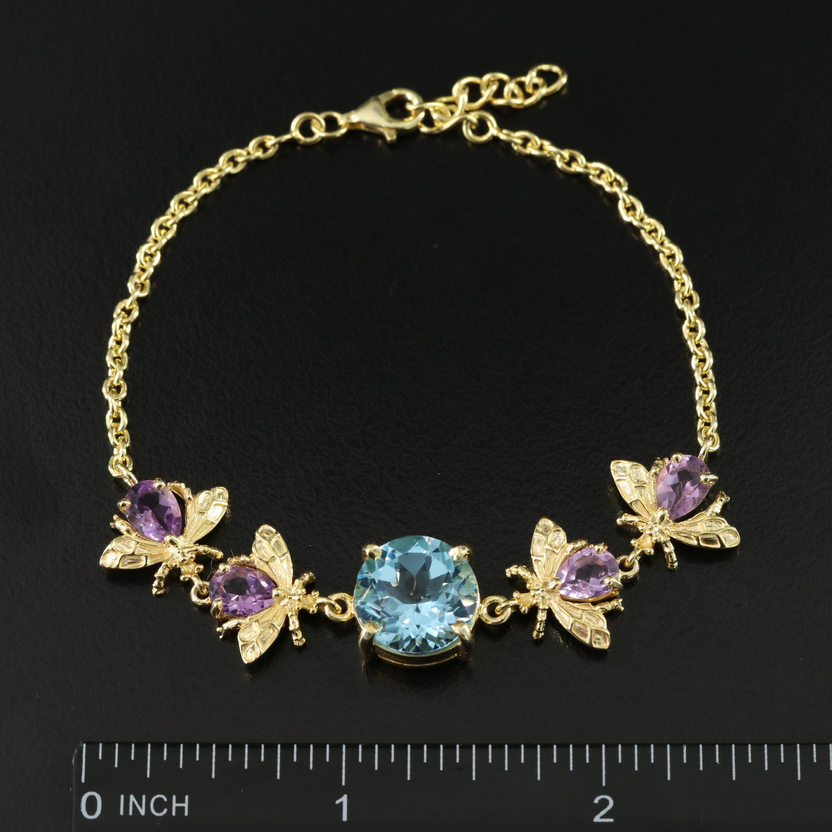 Sterling Topaz and Amethyst Bee Bracelet
