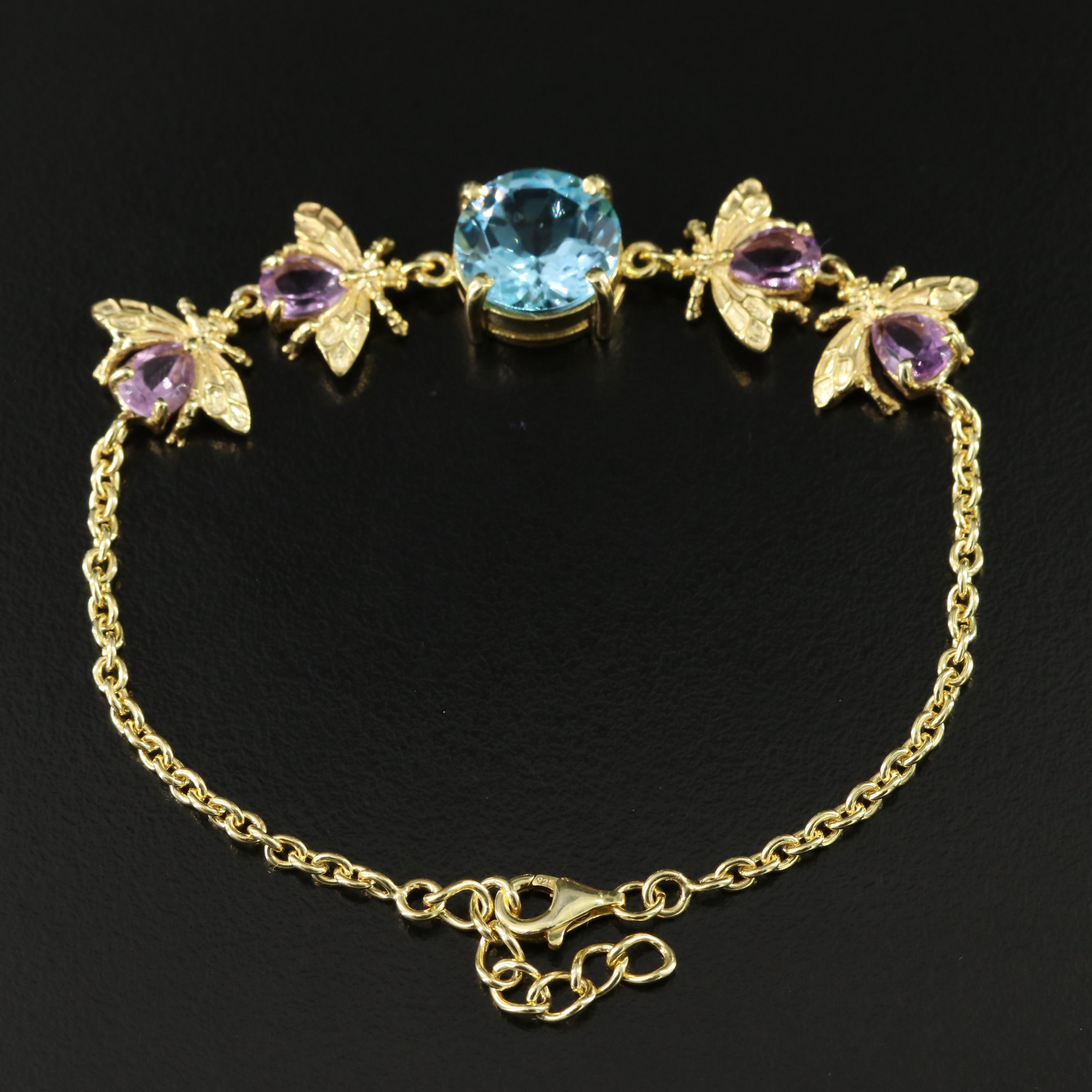 Sterling Topaz and Amethyst Bee Bracelet