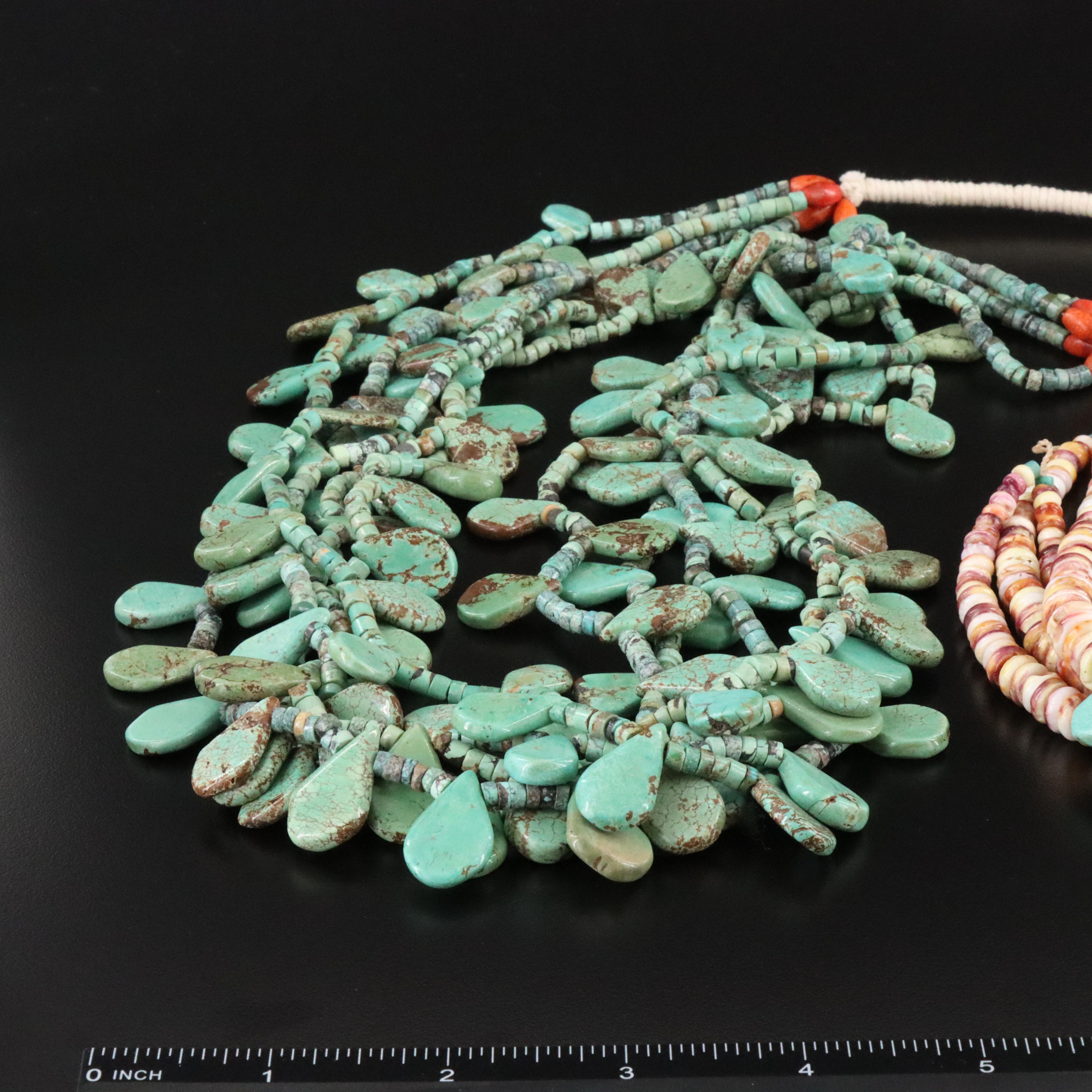 Multi-Strand Turquoise and Coral Necklace with Turquoise and Spiny Oyster Jacla