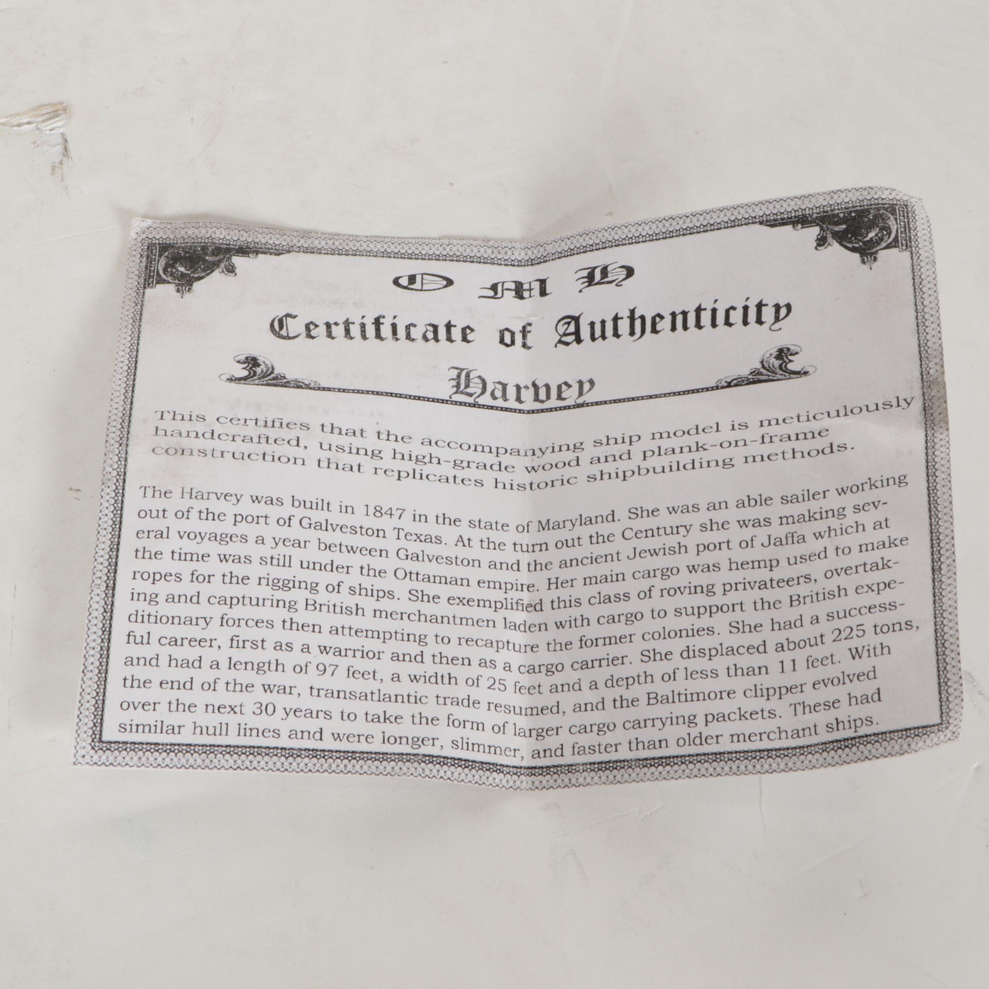 Old Modern Handicrafts Harvey 1847 Model Ship