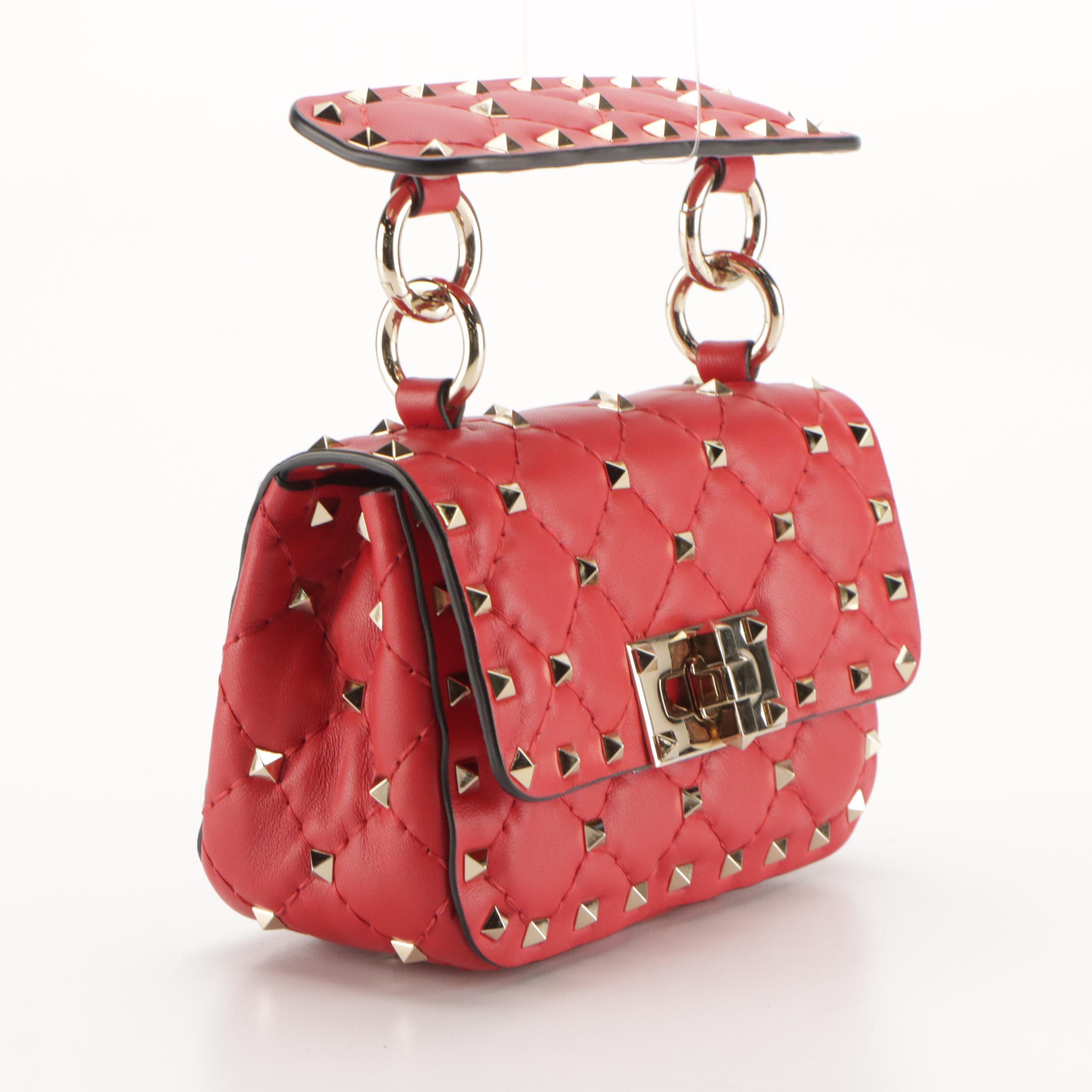 Valentino Garavani Rockstud Spike Mini Two Way Bag in Red Matelasse Leather