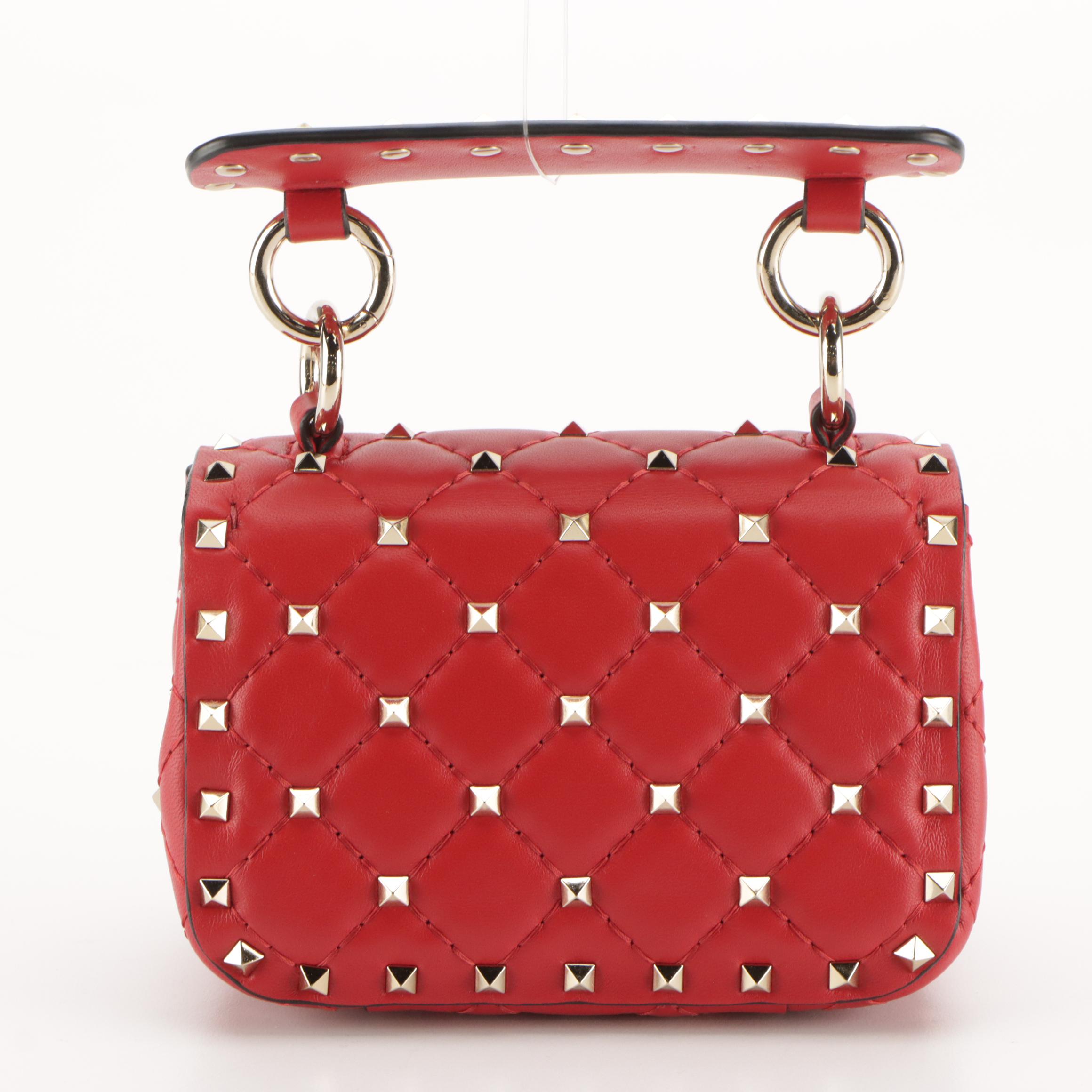 Valentino Garavani Rockstud Spike Mini Two Way Bag in Red Matelasse Leather