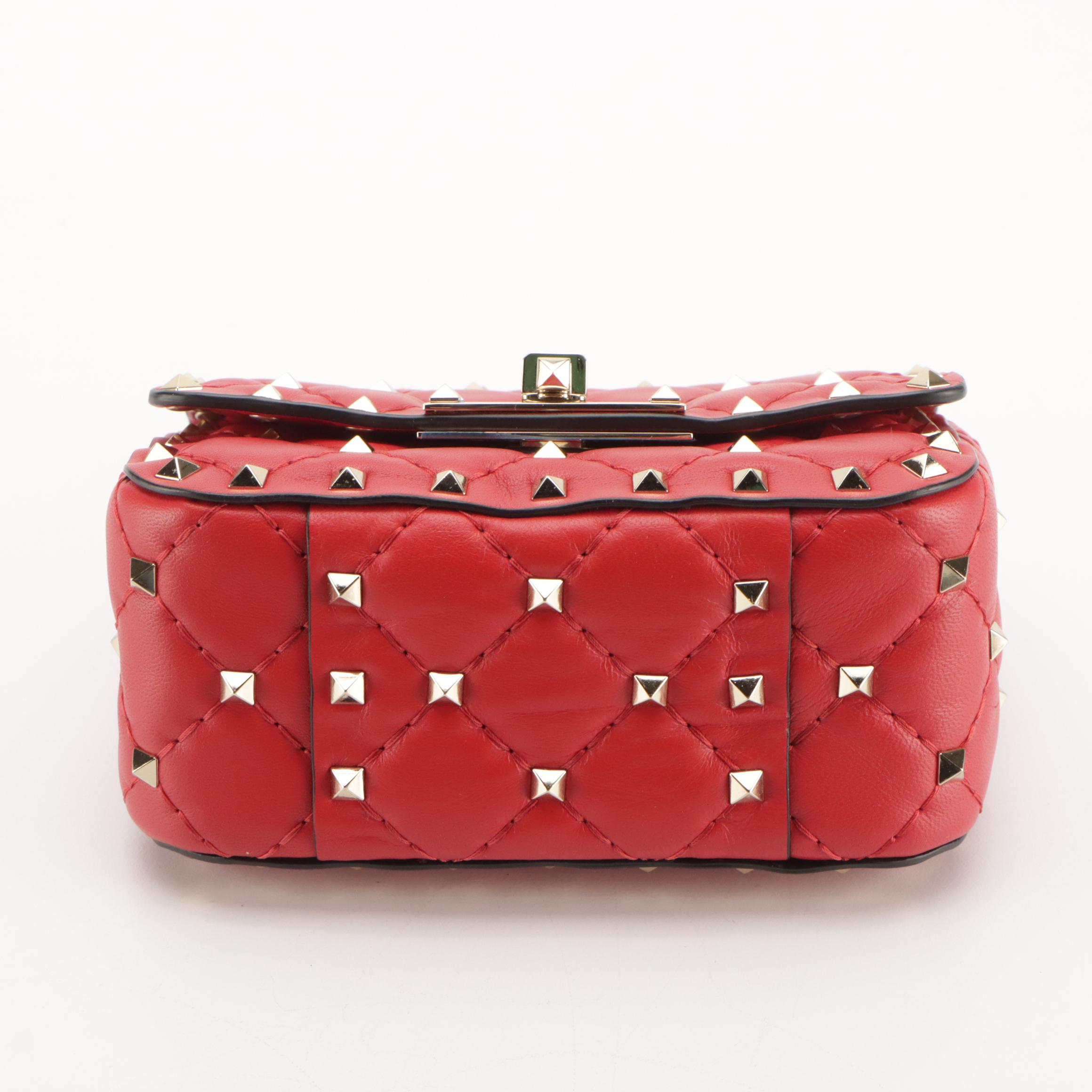 Valentino Garavani Rockstud Spike Mini Two Way Bag in Red Matelasse Leather