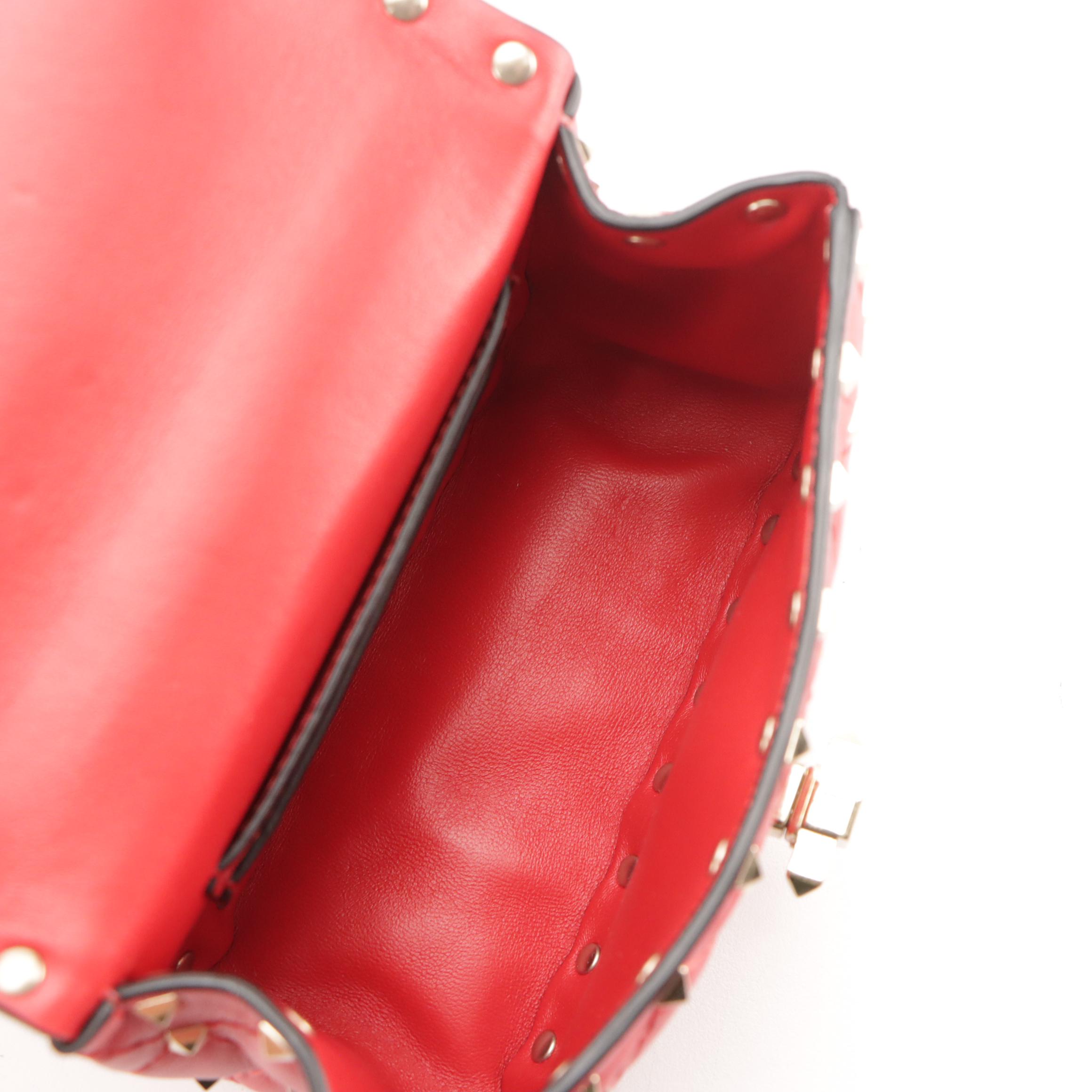 Valentino Garavani Rockstud Spike Mini Two Way Bag in Red Matelasse Leather