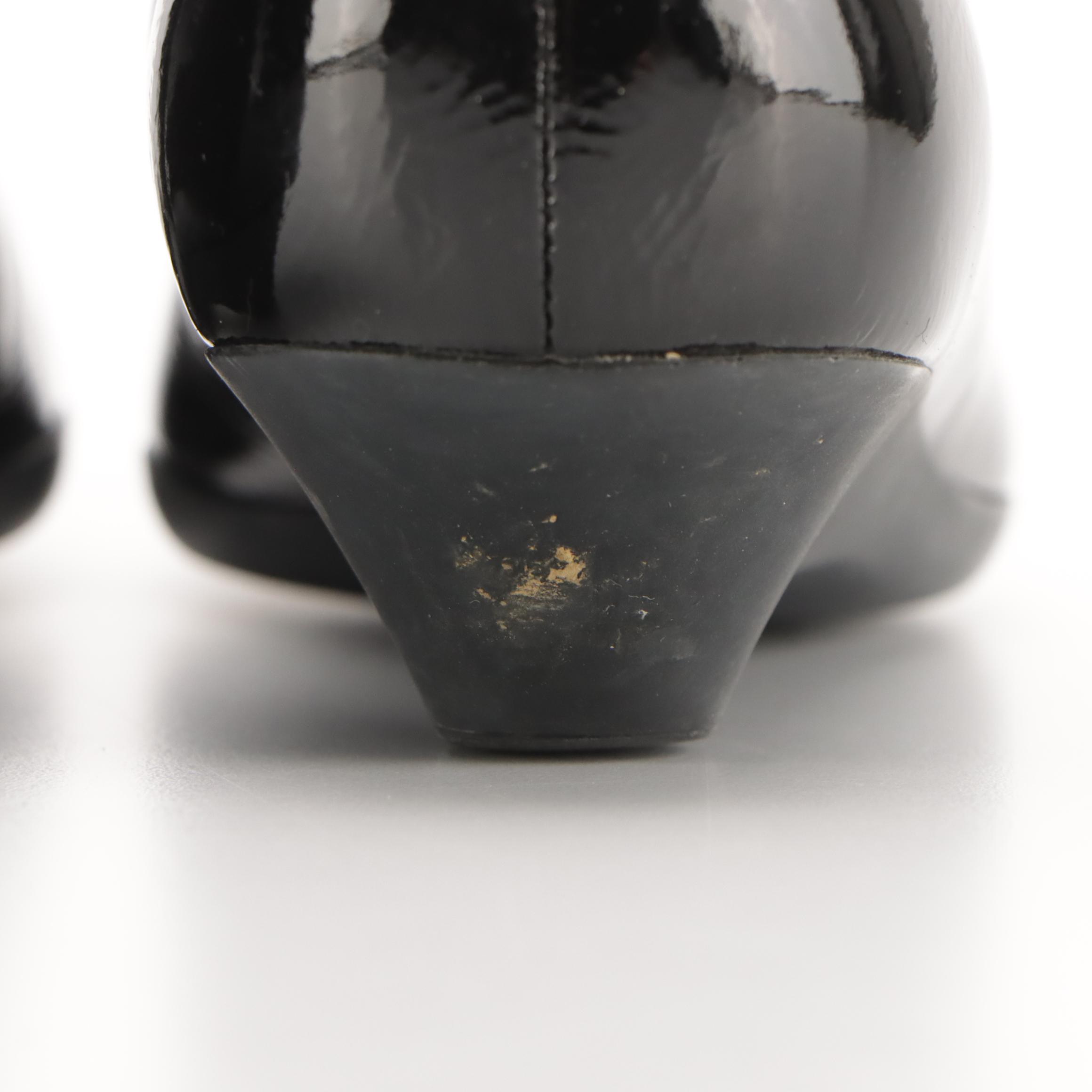 Prada Black Patent Leather Buckle Strap Wedge Boots