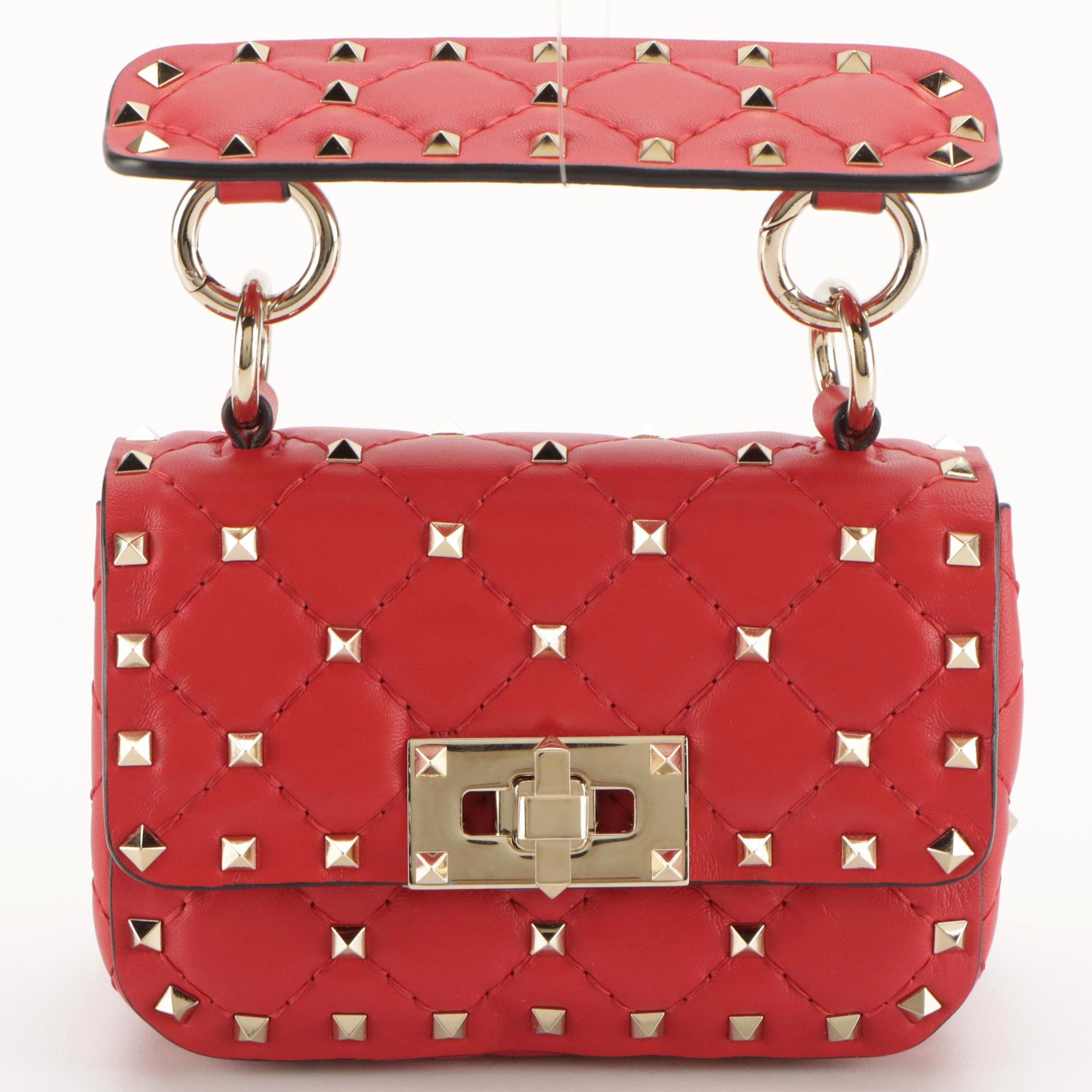 Valentino Garavani Rockstud Spike Mini Two Way Bag in Red Matelasse Leather