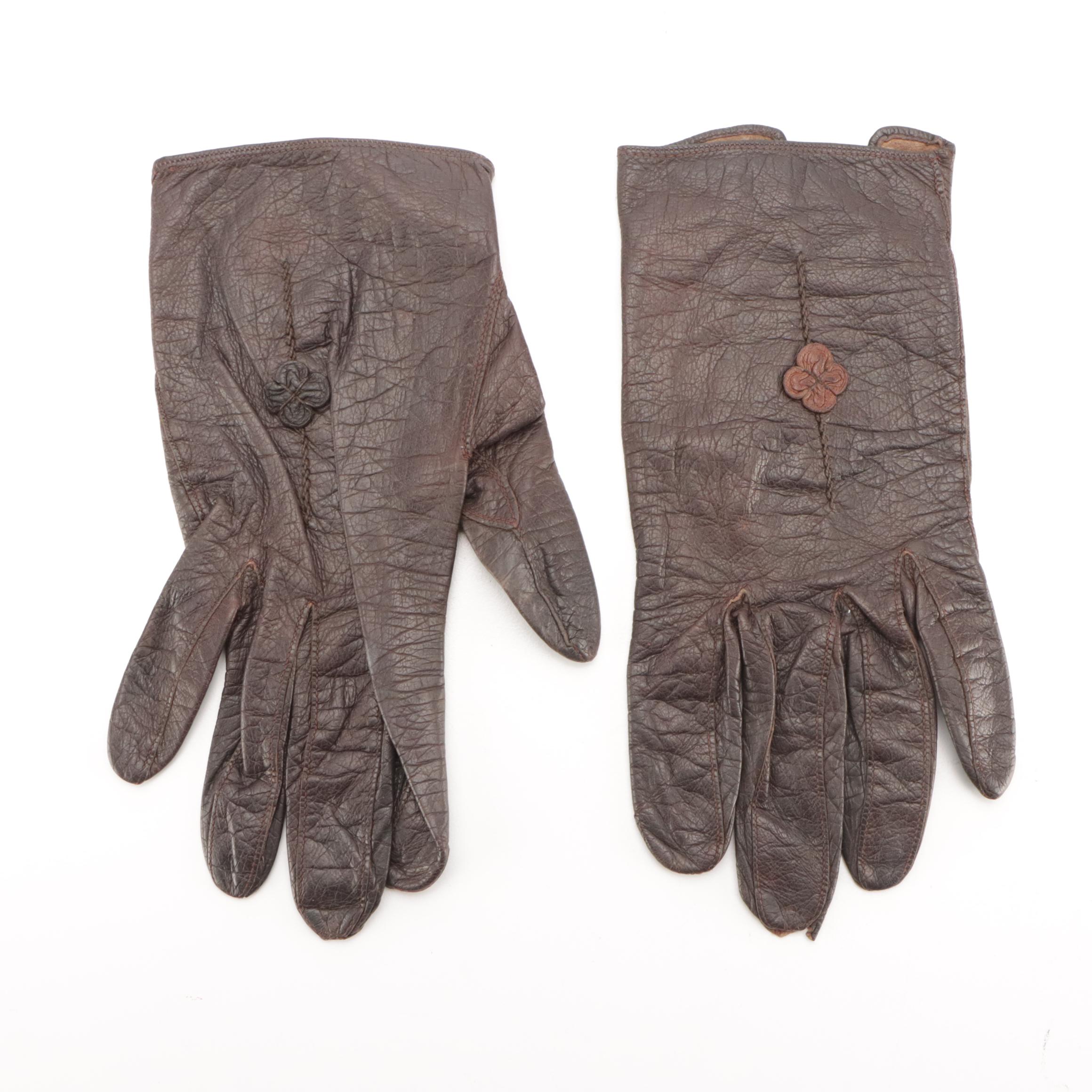 Caresskin by Superb and Other Vintage Black/Brown Leather Gloves