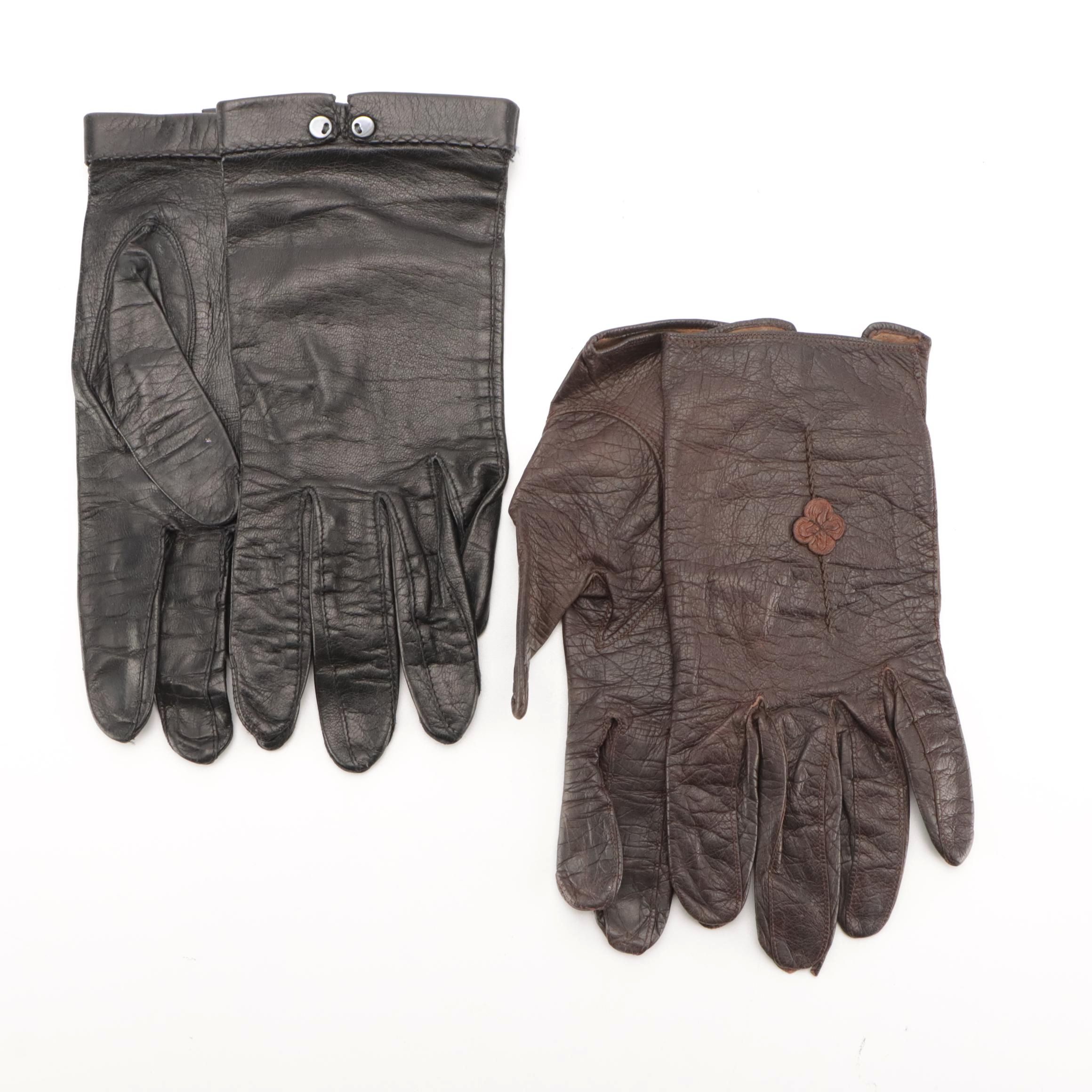 Caresskin by Superb and Other Vintage Black/Brown Leather Gloves