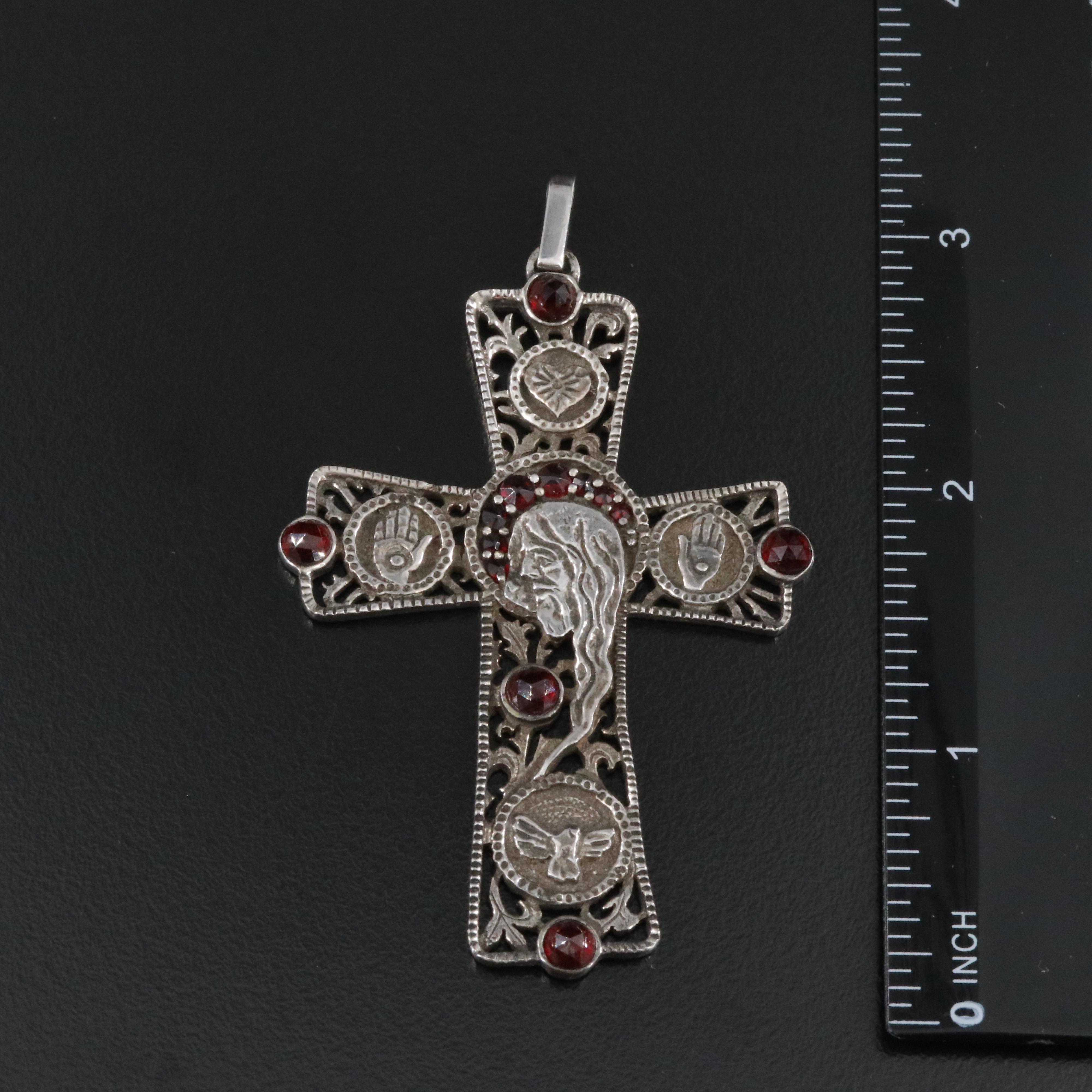 900 Silver and Sterling Crosses Including Antique Garnet and Reversible