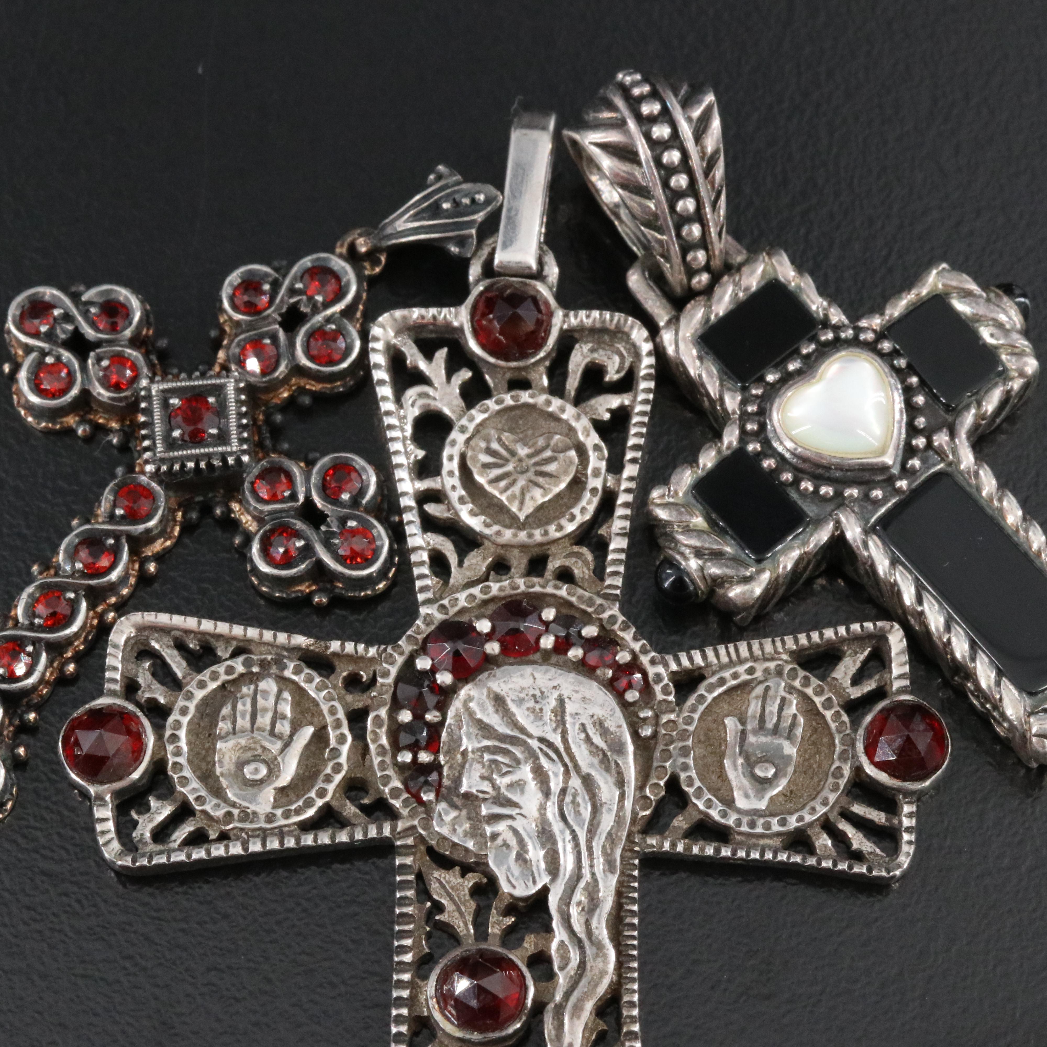 900 Silver and Sterling Crosses Including Antique Garnet and Reversible