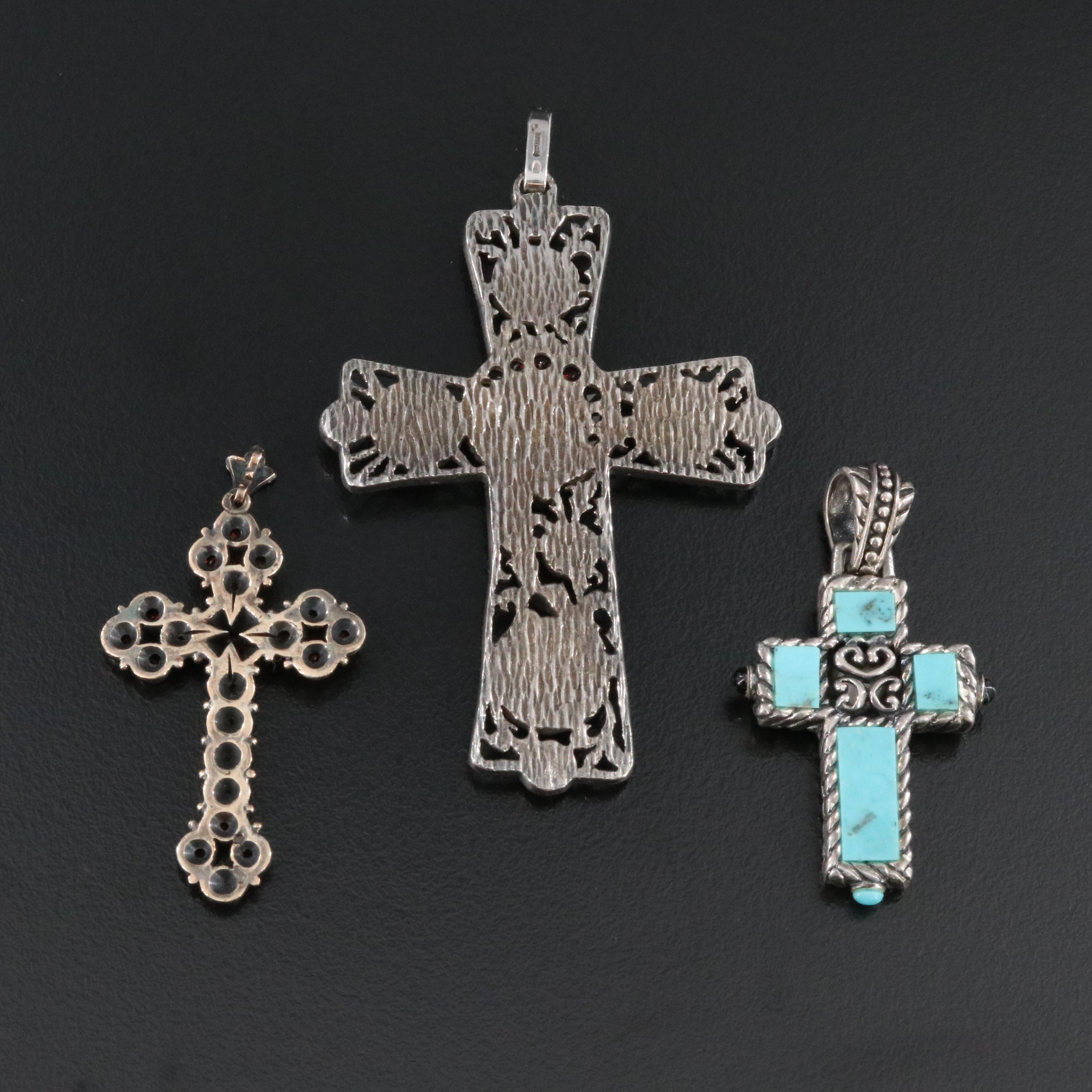 900 Silver and Sterling Crosses Including Antique Garnet and Reversible