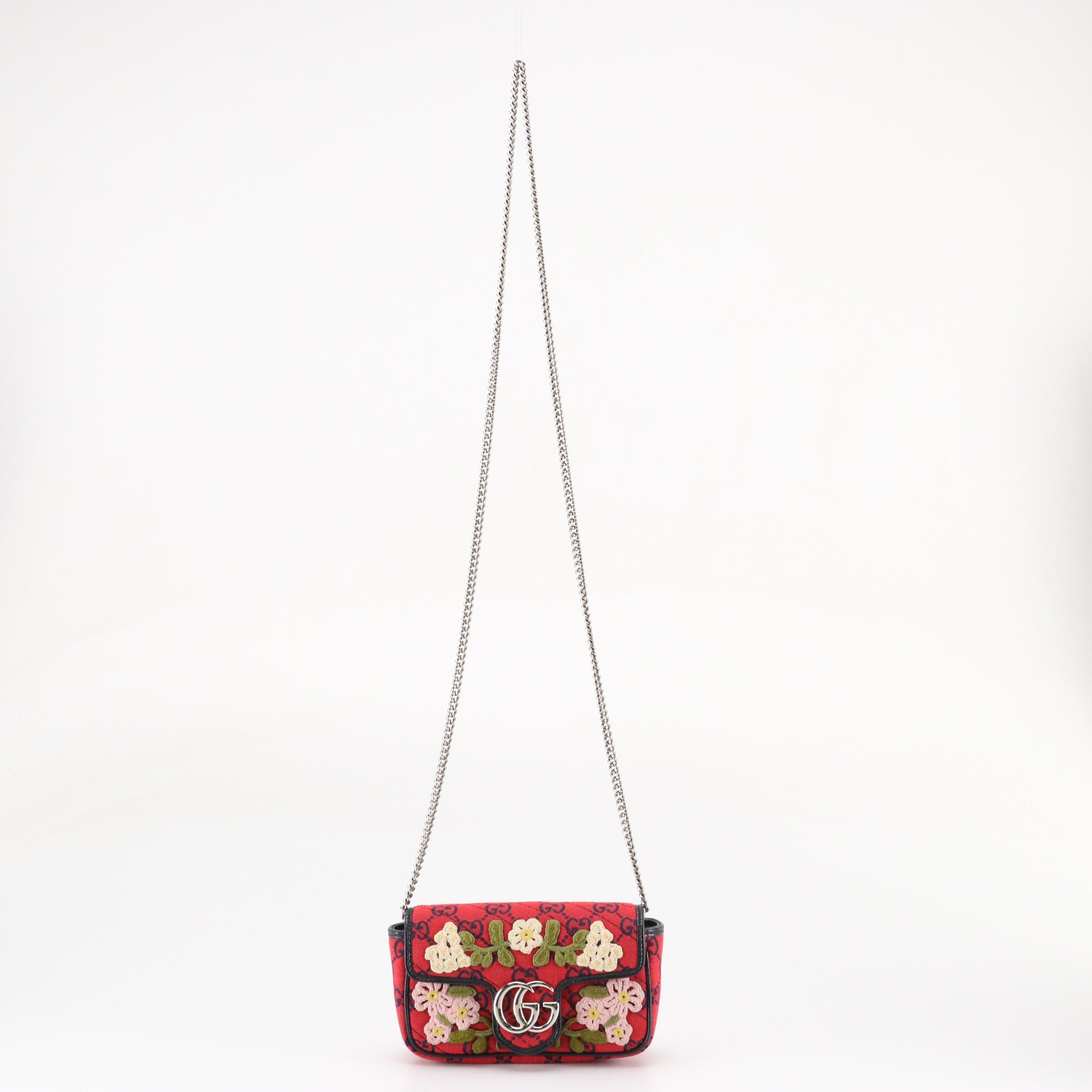Gucci Limited Edition Super Mini Floral Embroidered GG Canvas Marmont Flap Bag