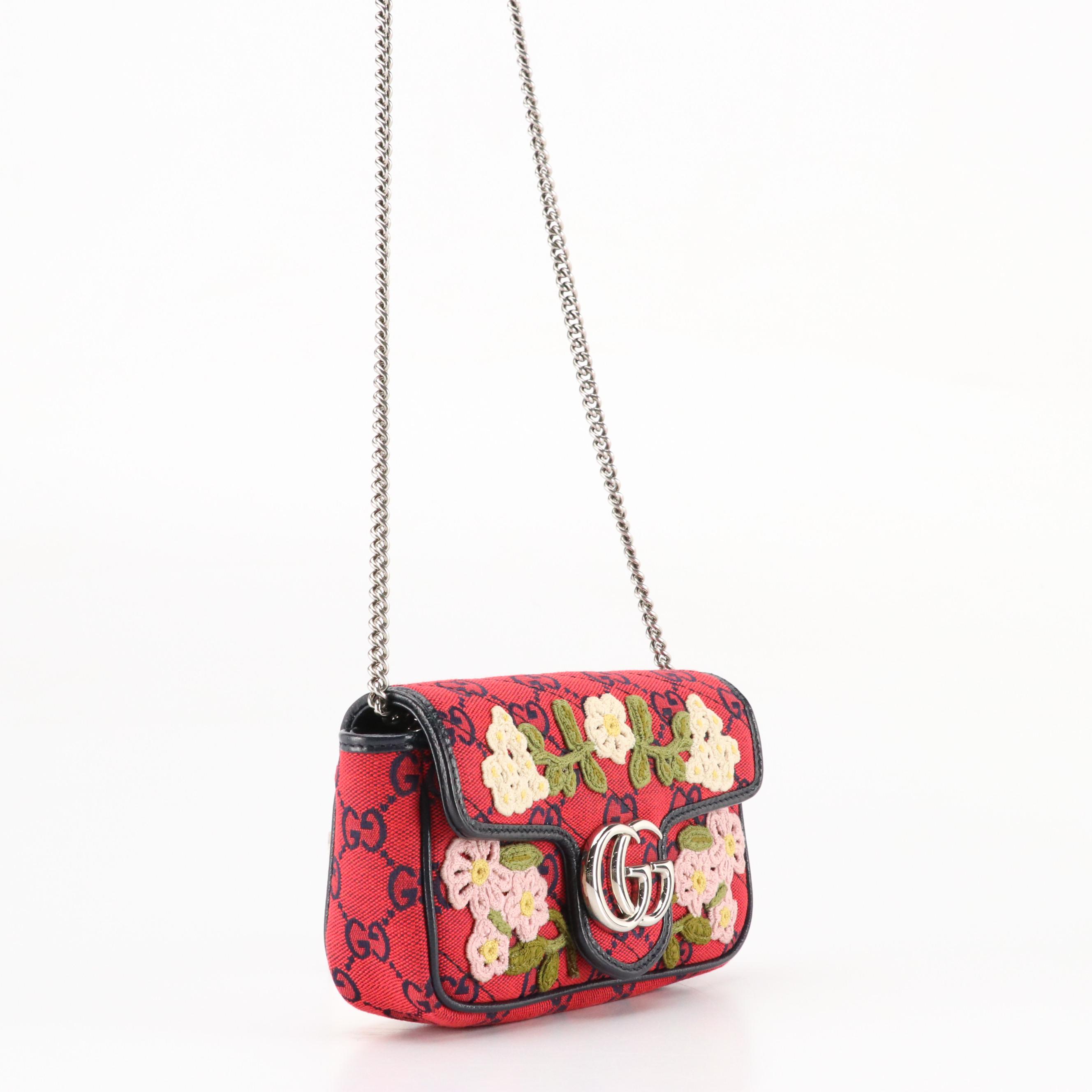 Gucci Limited Edition Super Mini Floral Embroidered GG Canvas Marmont Flap Bag