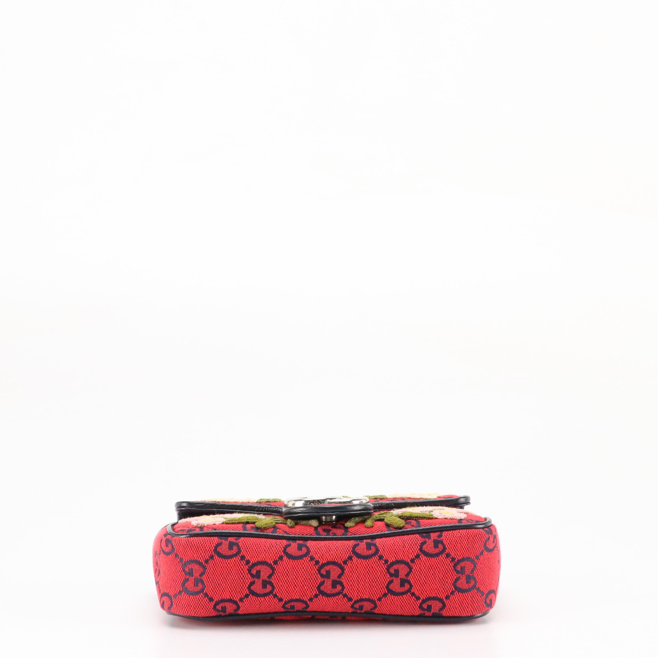 Gucci Limited Edition Super Mini Floral Embroidered GG Canvas Marmont Flap Bag