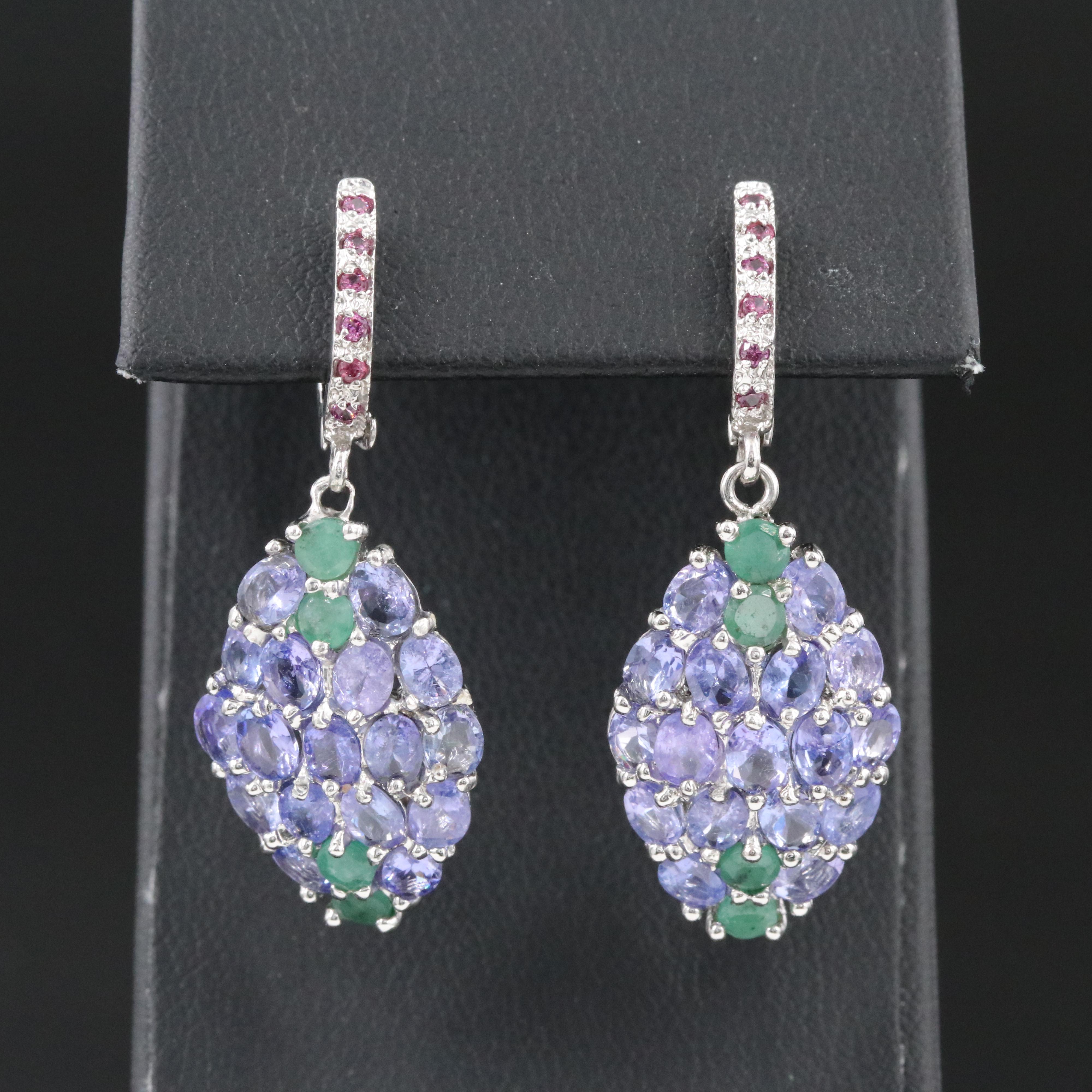 Sterling Tanzanite and Emerald Earrings