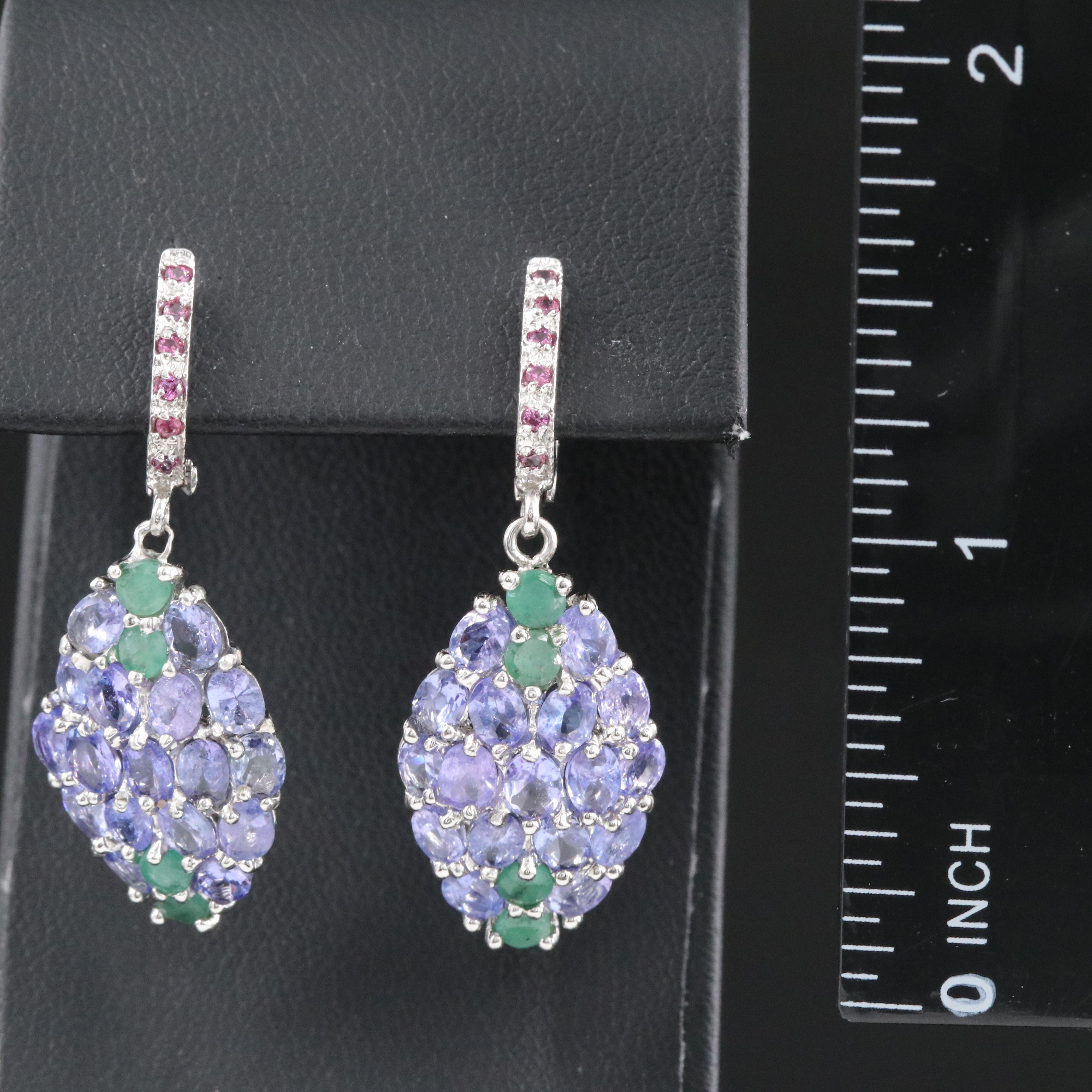 Sterling Tanzanite and Emerald Earrings