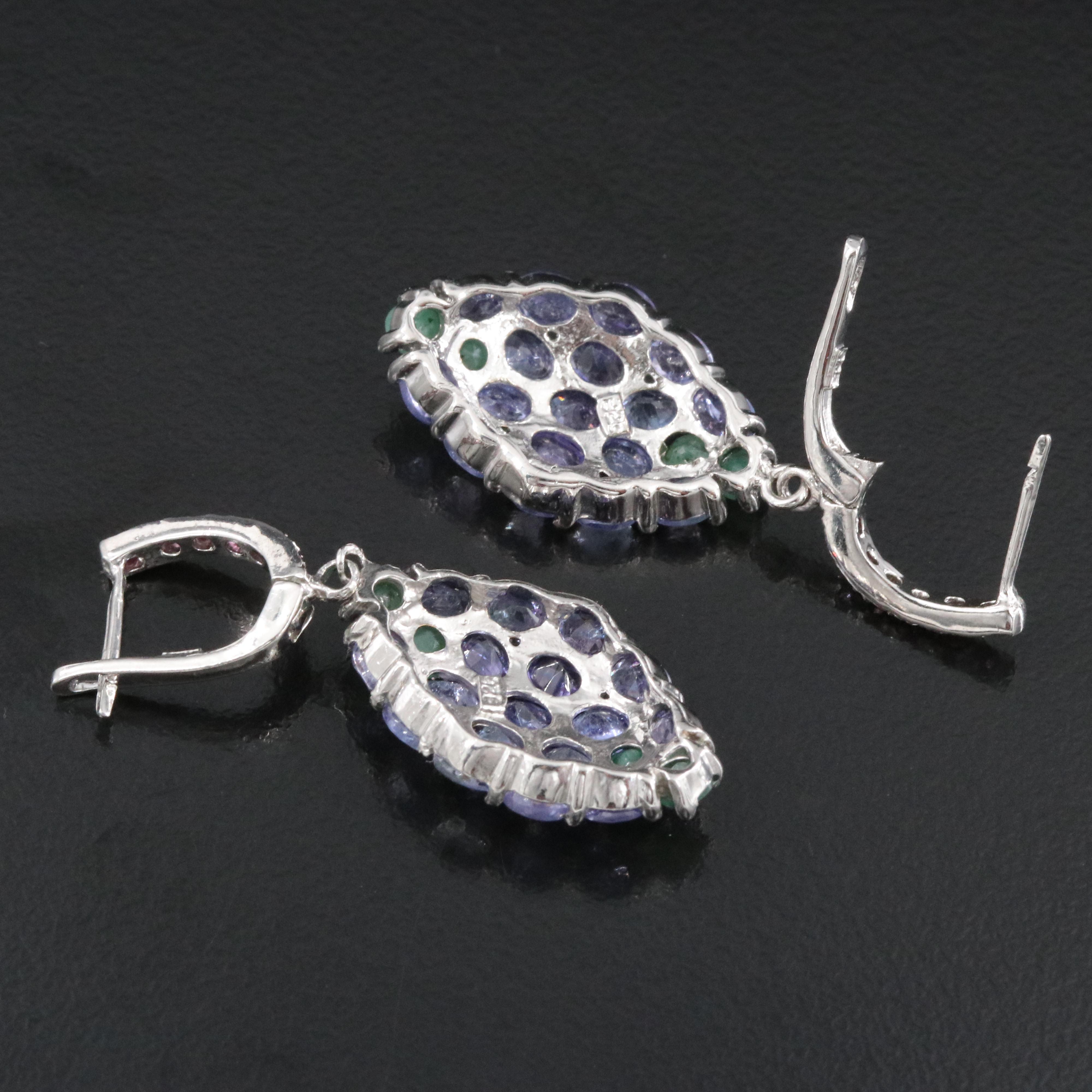 Sterling Tanzanite and Emerald Earrings