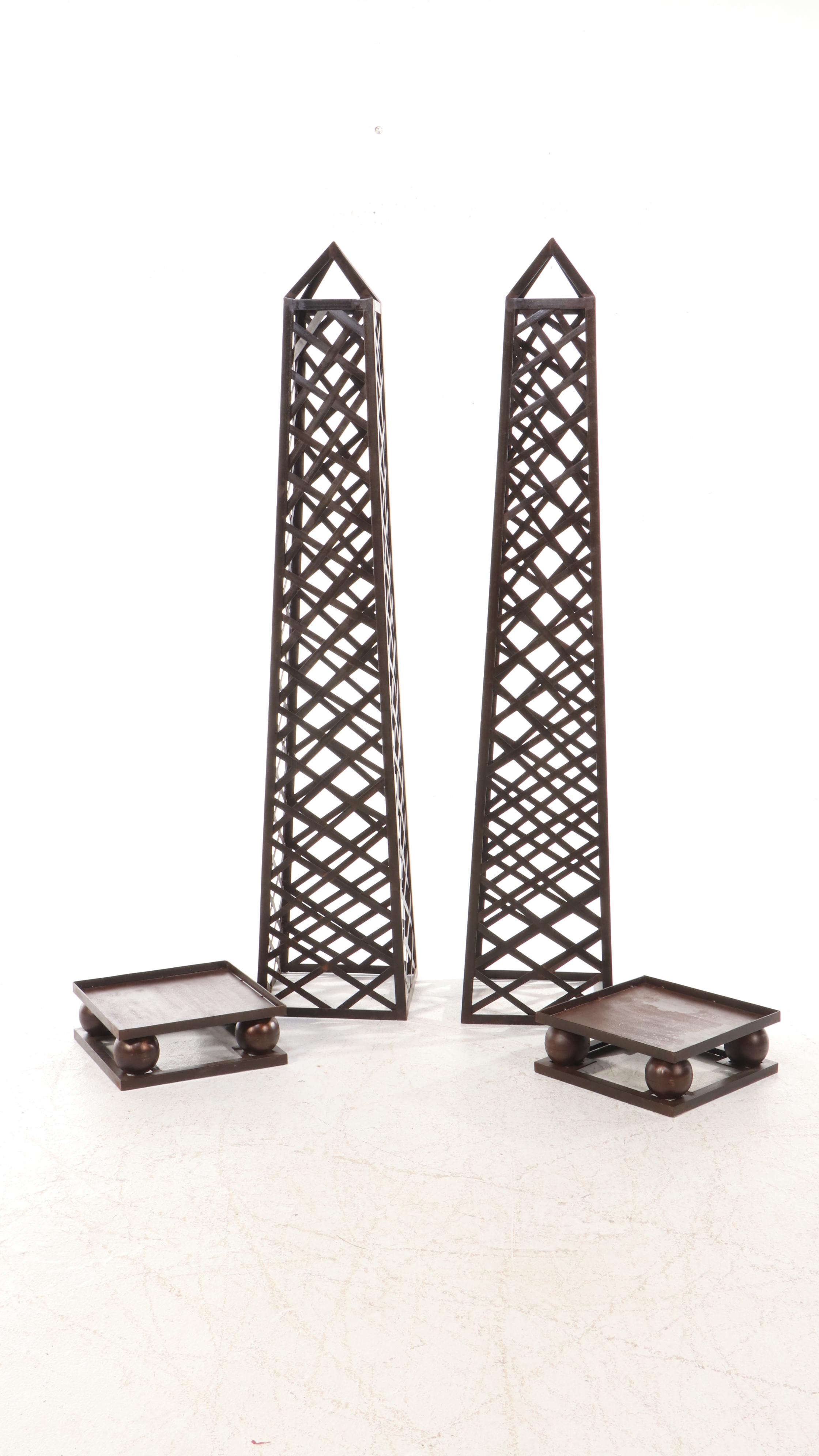Pair of Bronze Finished Metal Garden Obelisks