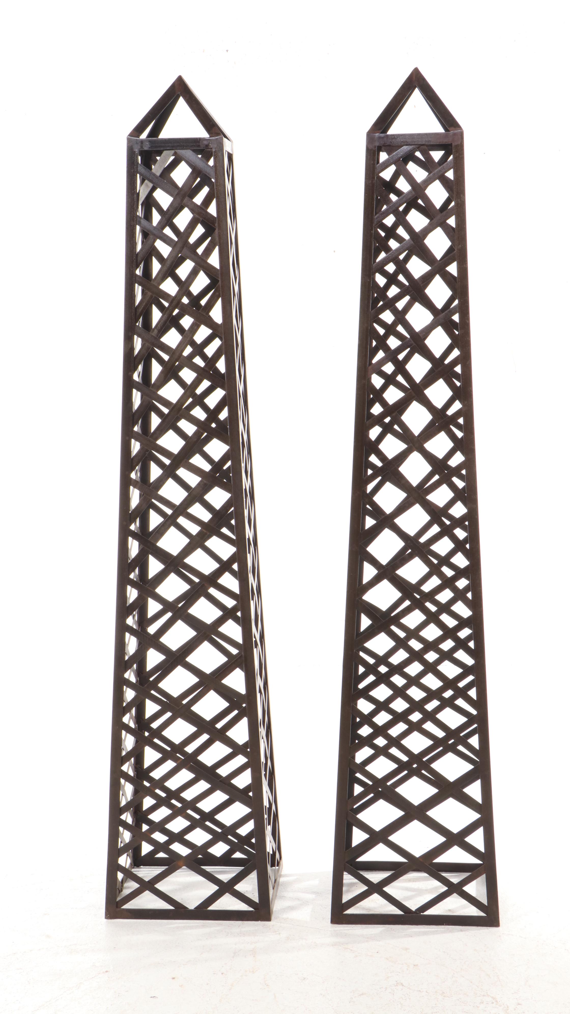Pair of Bronze Finished Metal Garden Obelisks