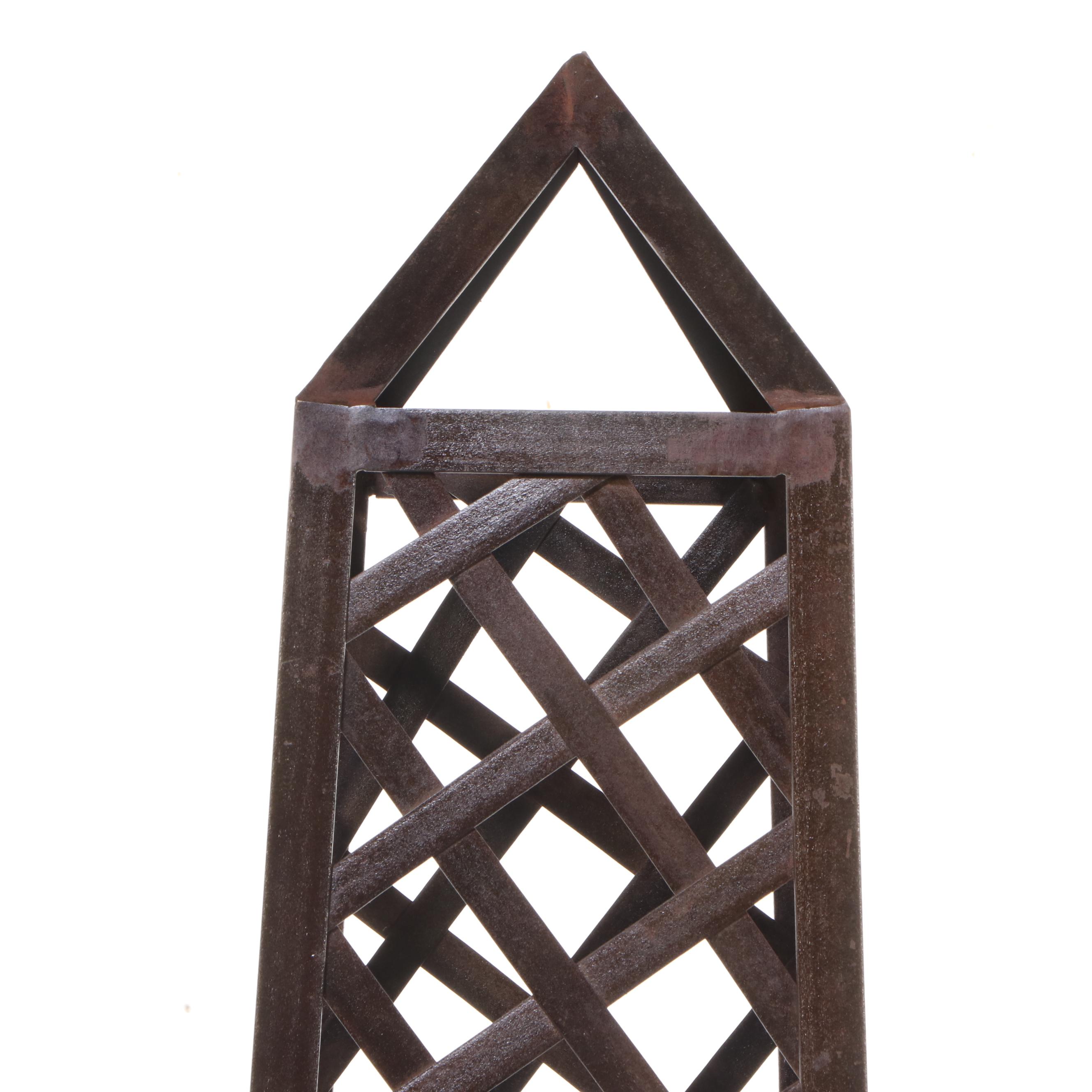 Pair of Bronze Finished Metal Garden Obelisks