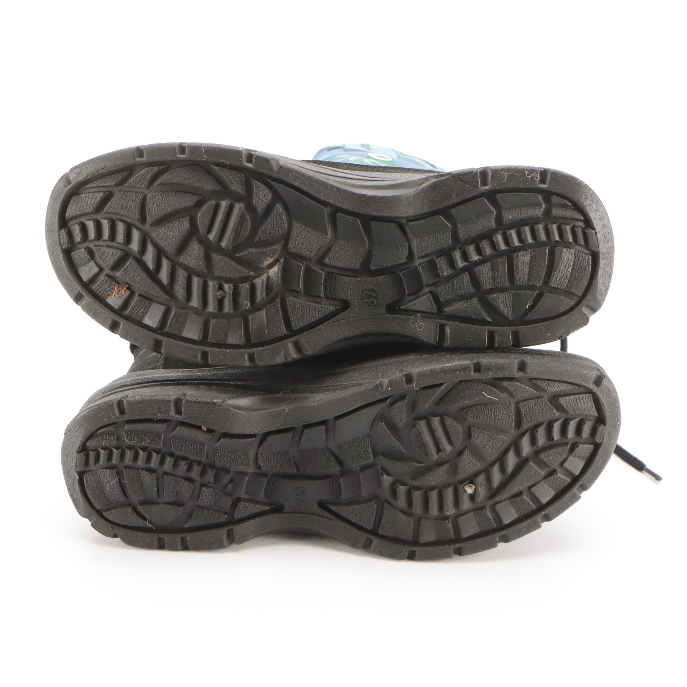 Emilio Pucci Blue Floral Print Lace-Up Snow Boots