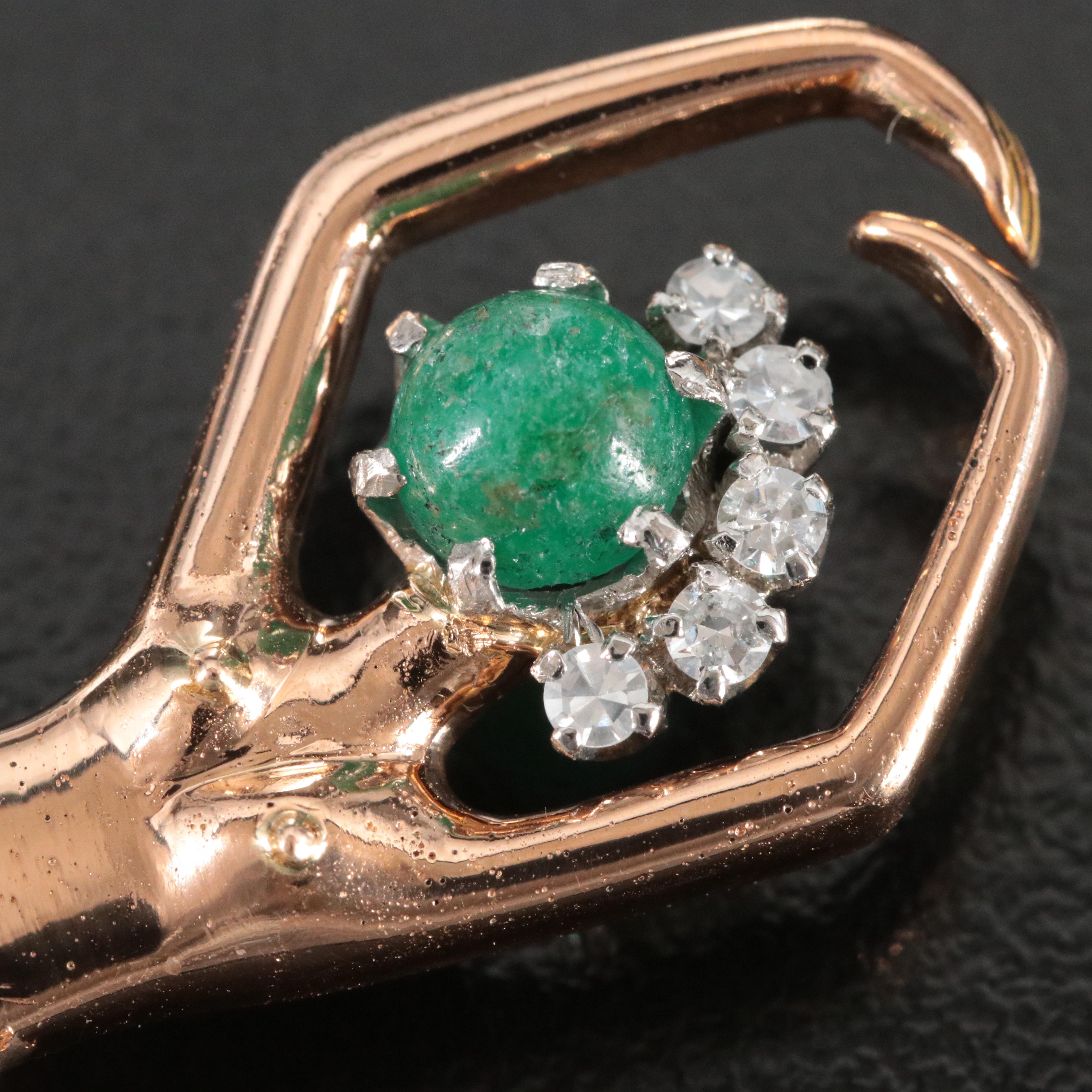 18K Rose Gold Emerald and 1.90 CTW Diamond Ballerina Brooch, Platinum Accents