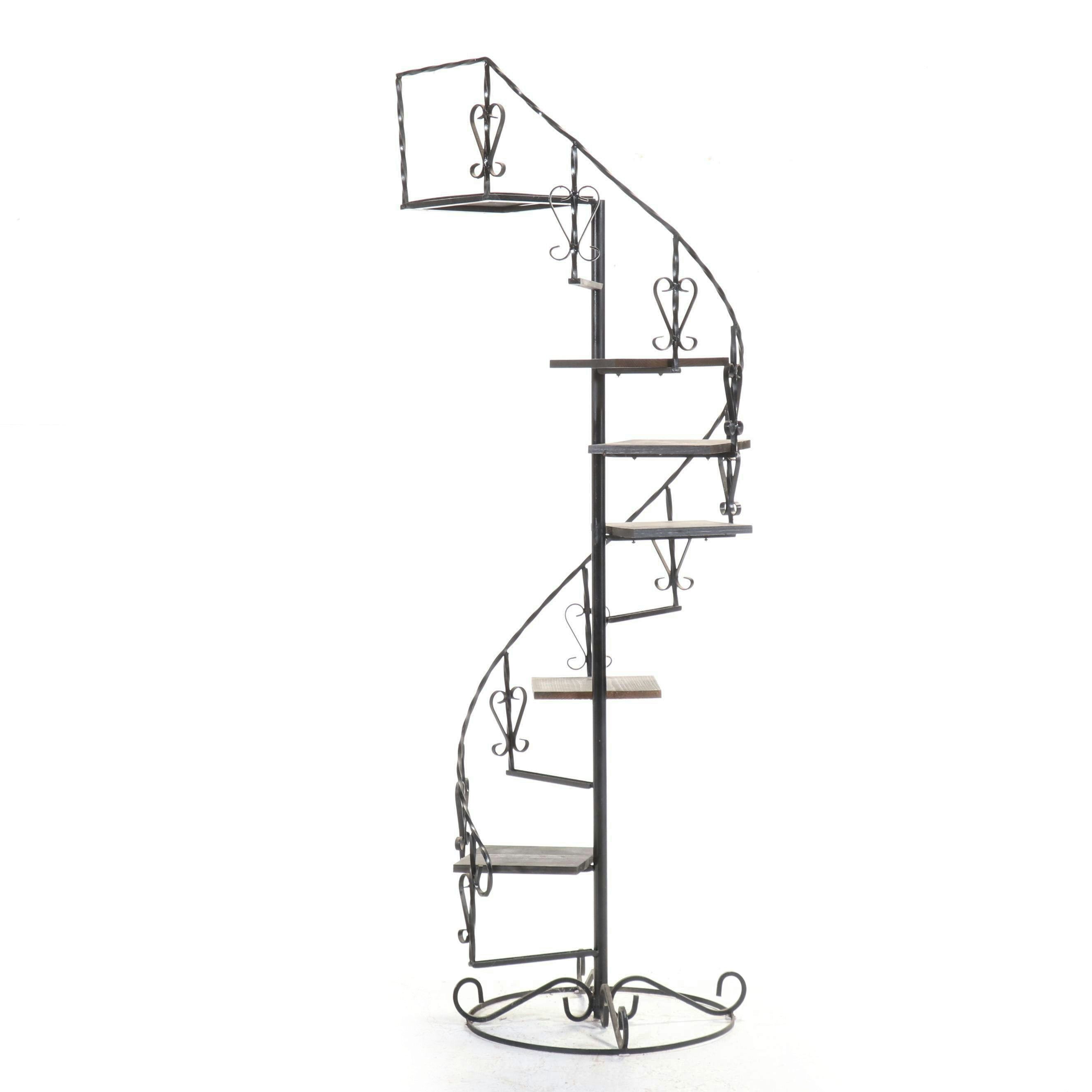 Spanish Baroque Style Wrought Iron Spiral Plant Stand, Mid to Late 20th Century