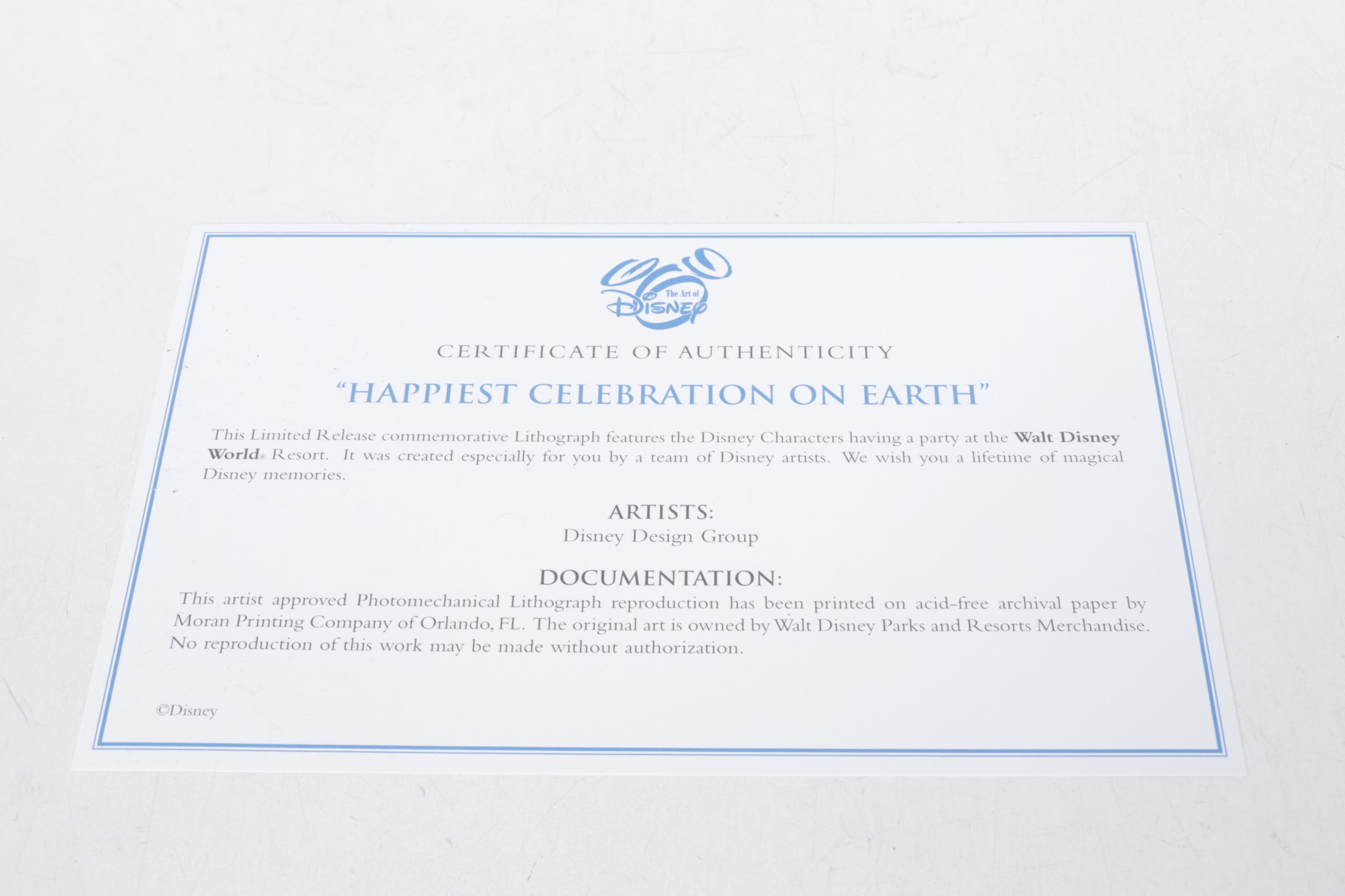Disney Commemorative Lithograph "Happiest Celebration on Earth," 2005