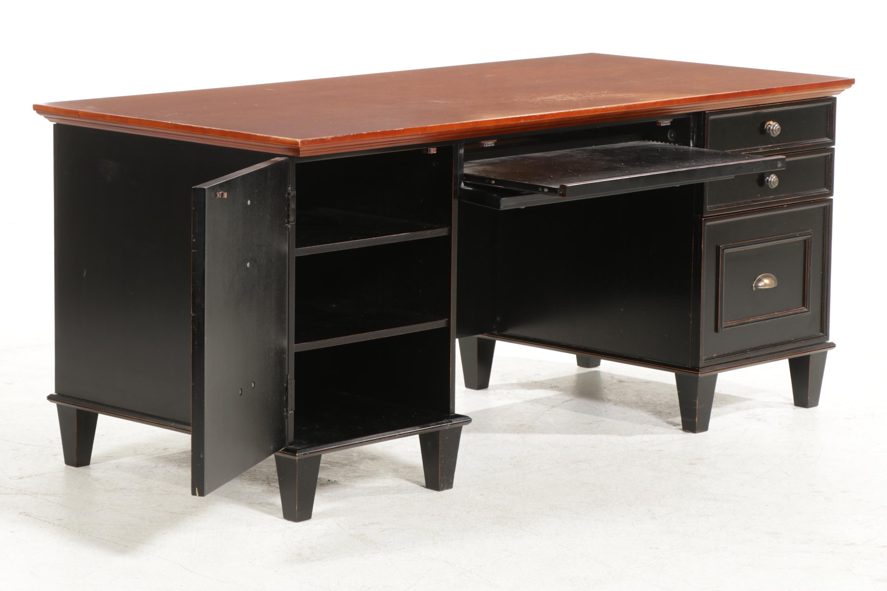 Arhaus Painted Wood and Cherry Executive Desk