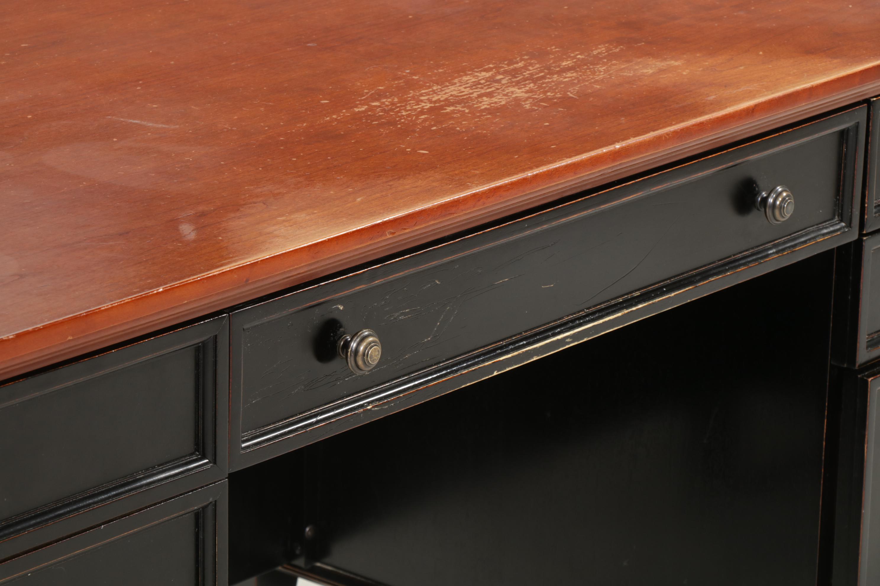 Arhaus Painted Wood and Cherry Executive Desk