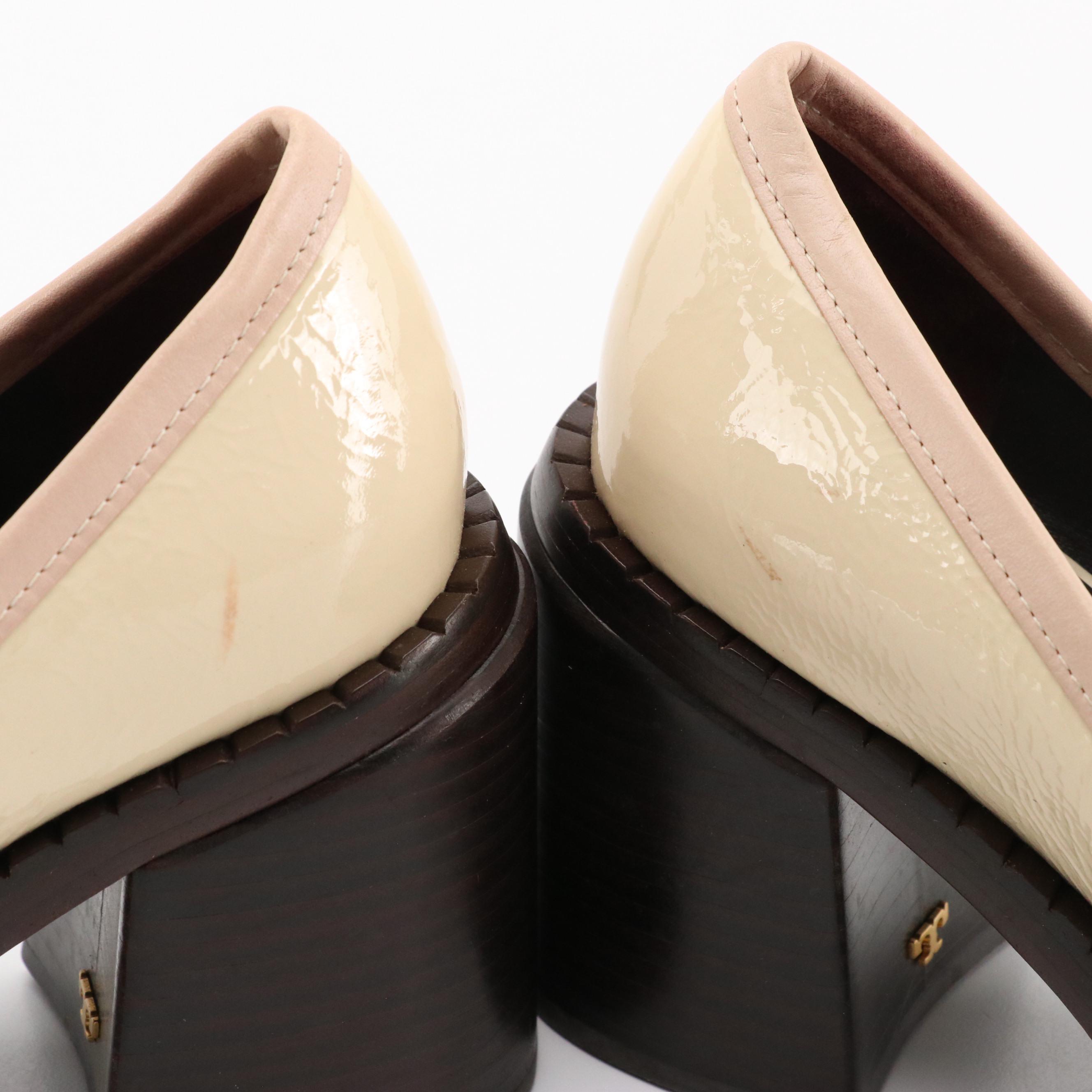 Tory Burch 70s Square-Toe Heeled Loafers in Cream Croc Embossed Patent Leather