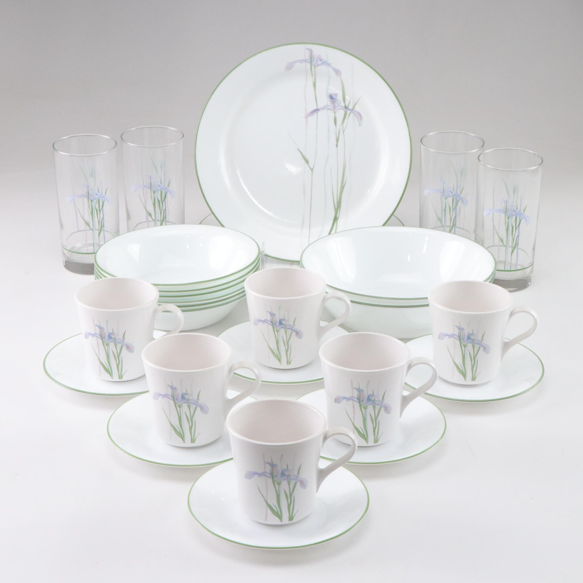 Corning by Corelle "Shadow Iris" Dinnerware with Glassware & Serving Dishes
