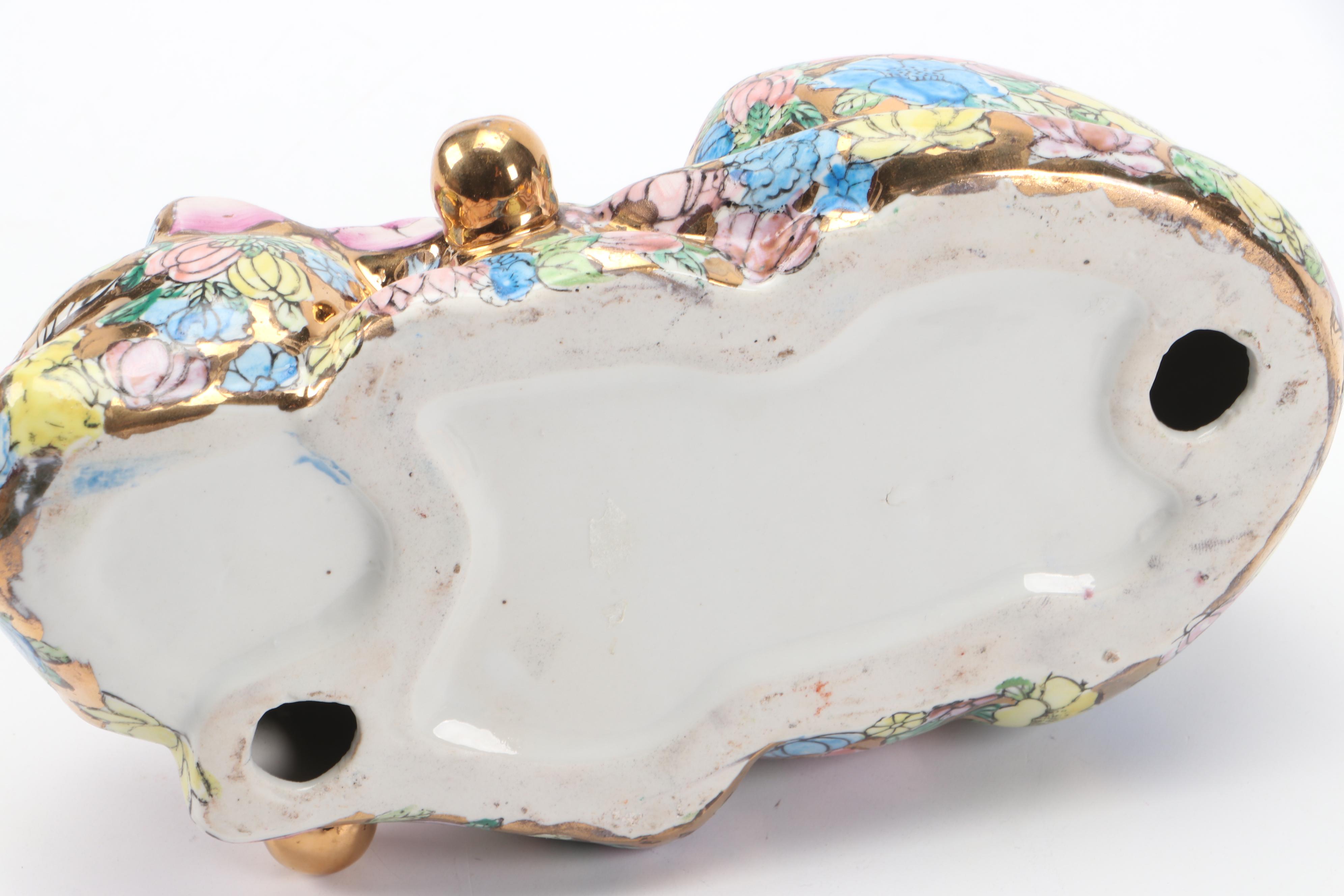 Chinese Hand-Painted "1000 Flowers" Sleeping Cat Figurine