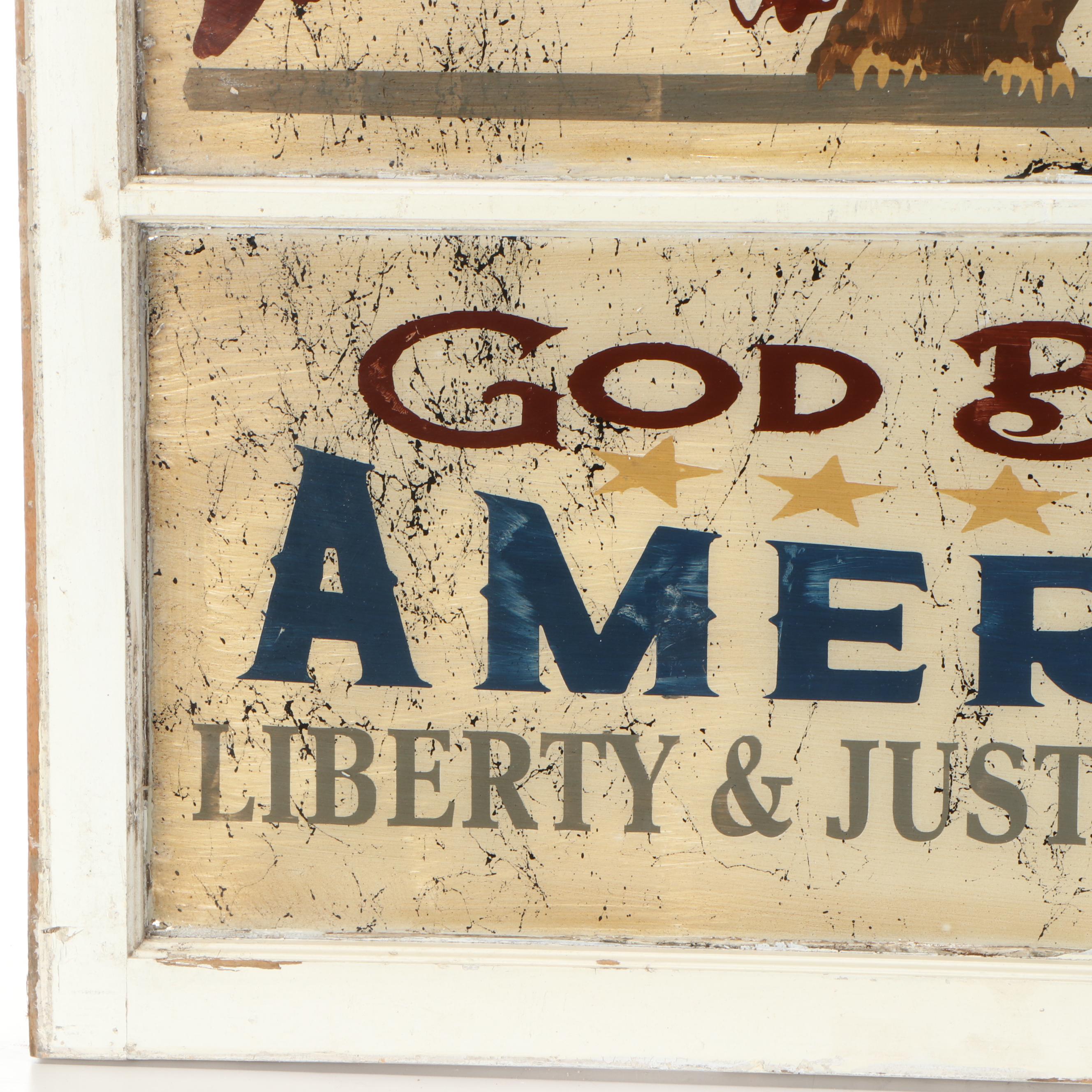 Vintage Style "God Bless America" Distressed Window Panel Sign, Contemporary