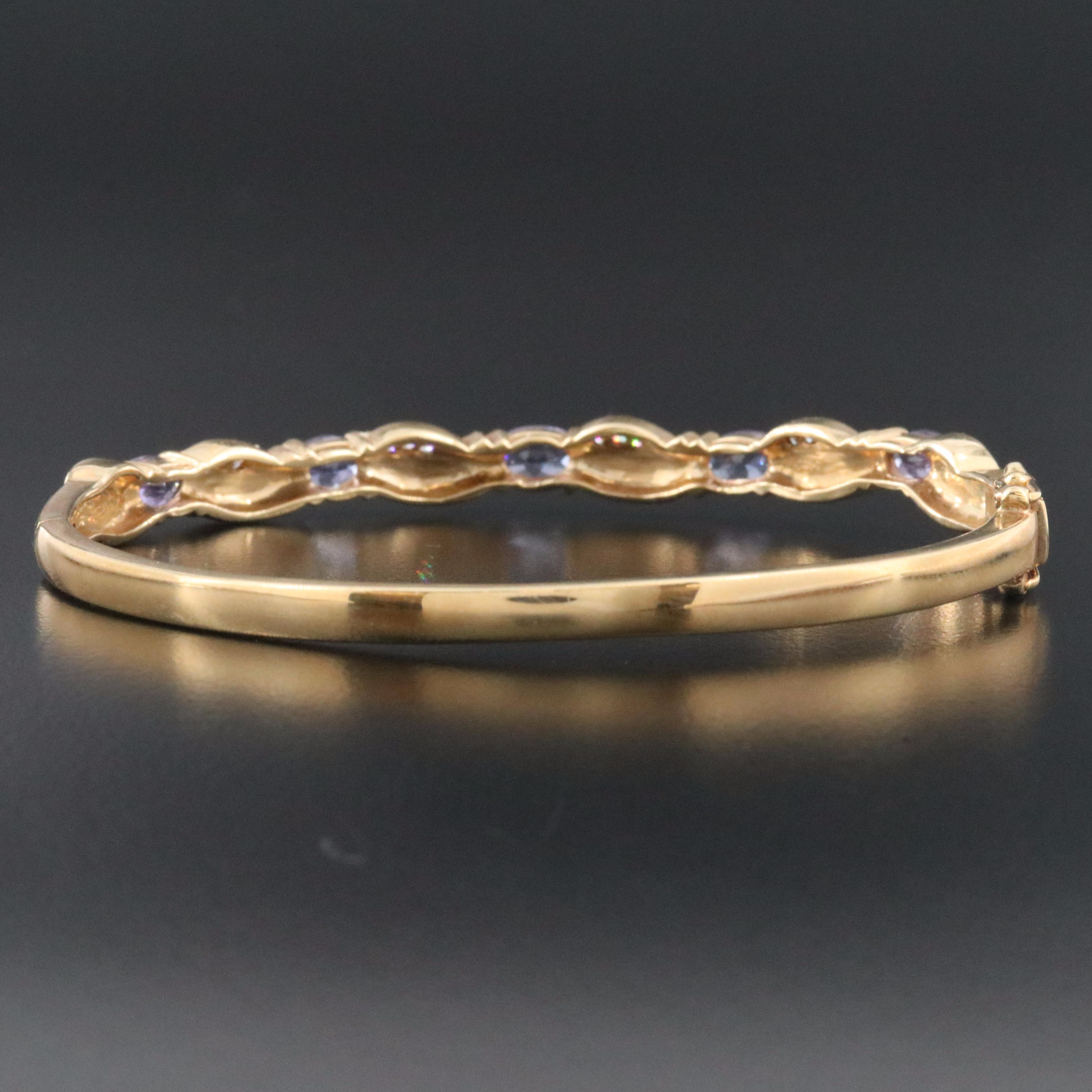 14K Tanzanite, Opal Inlay and Diamond Hinged Bangle Bracelet