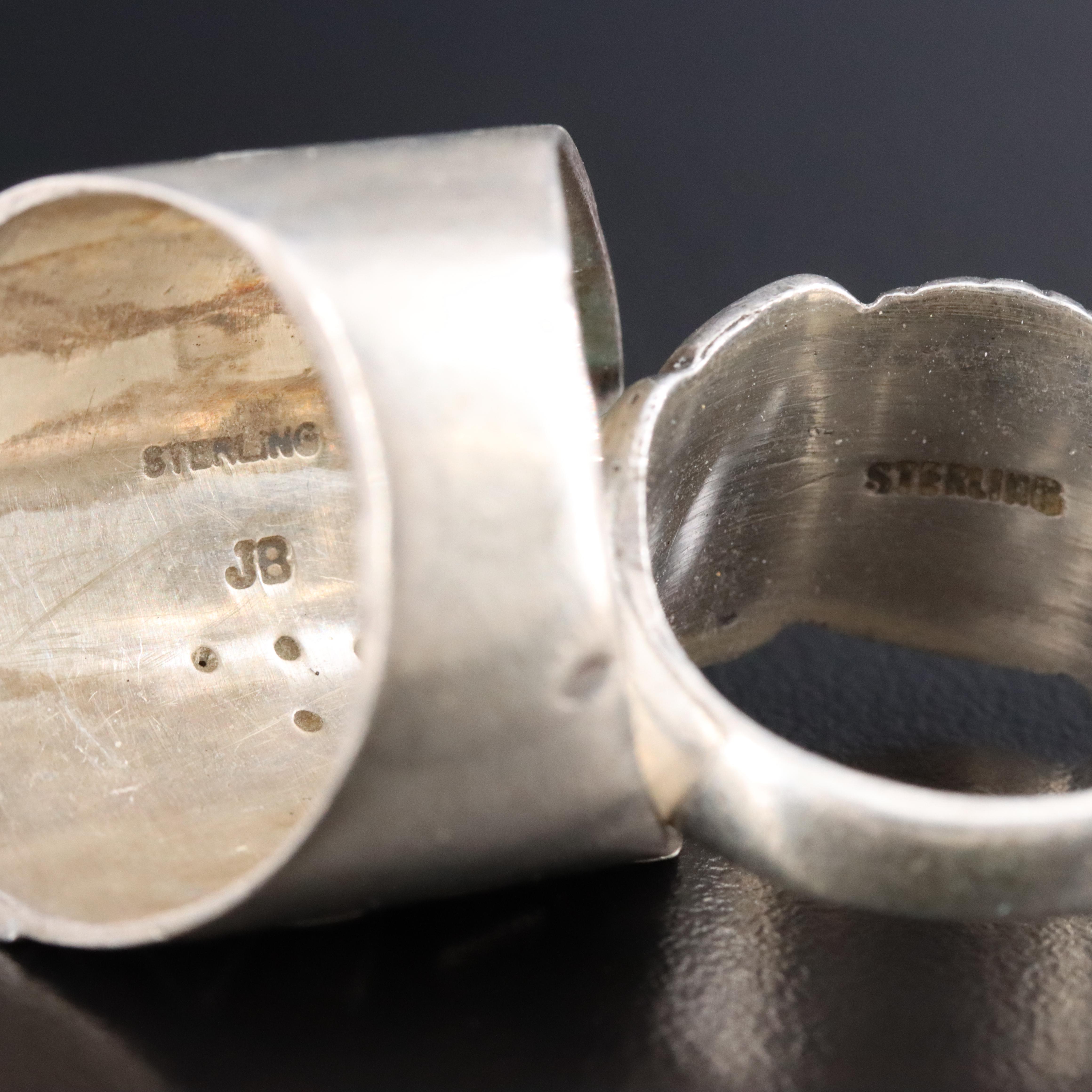 Signed Southwestern Sterling Ring Collection with Turquoise, Coral and Abalone