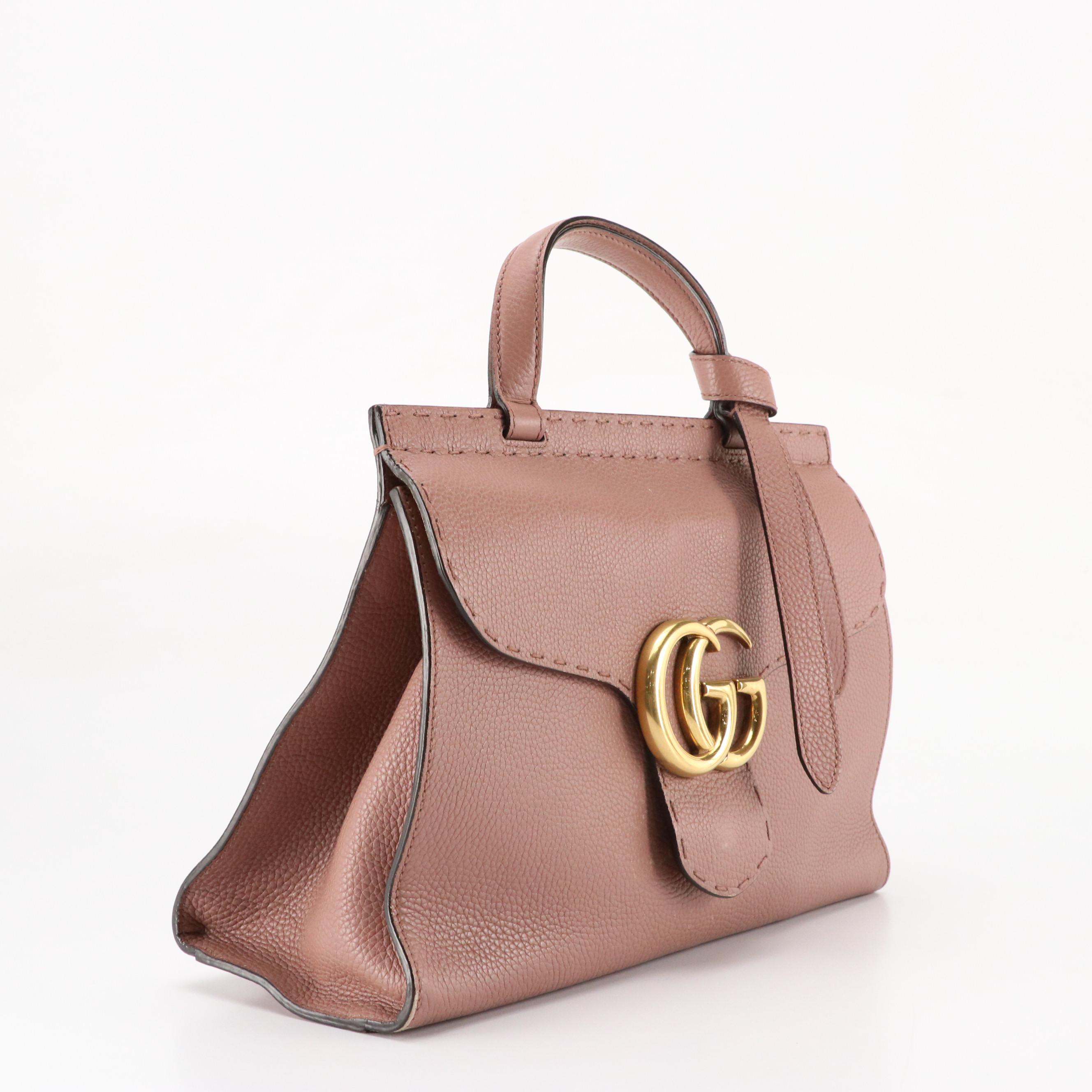 Gucci GG Marmont Top Handle Shoulder Bag in Blush Mauve Grained Leather
