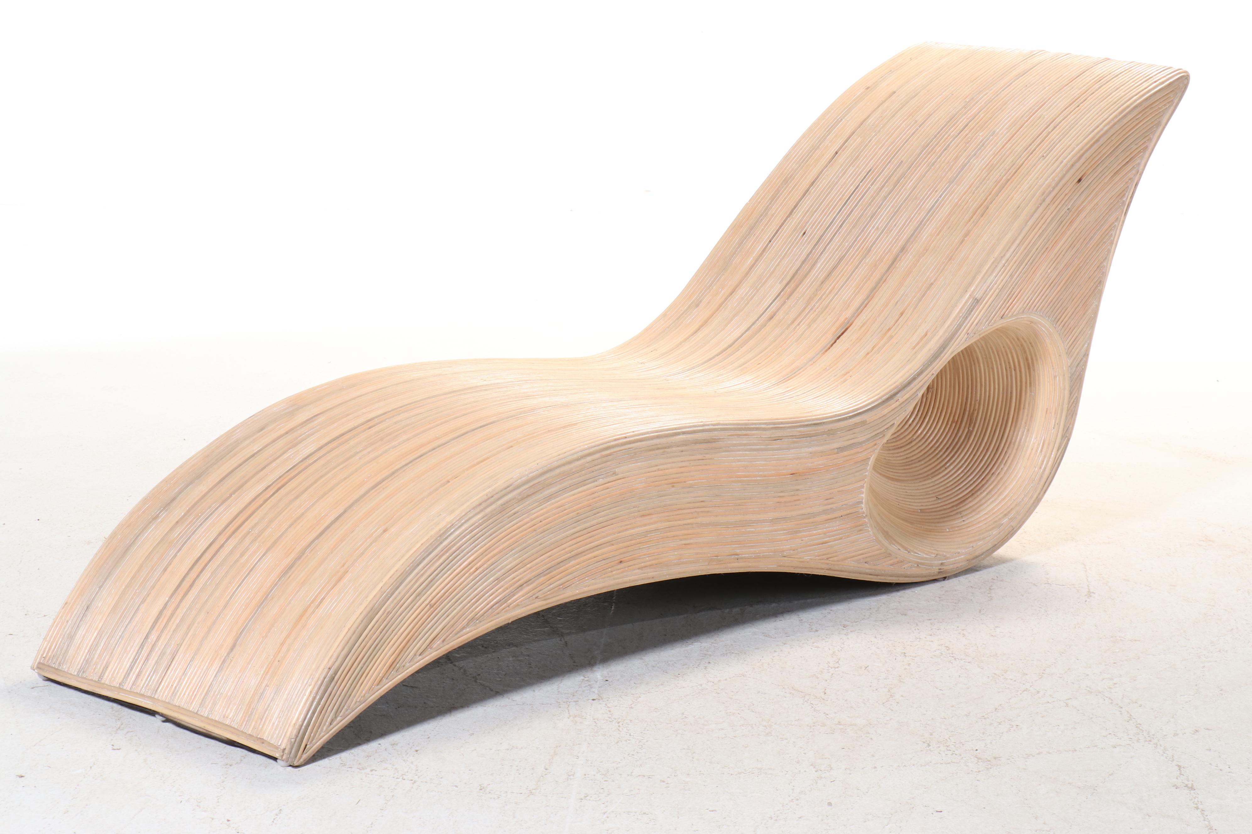 Modernist Style Split-Reed Lounge Chair and Side Table, Manner of Betty Cobonpue