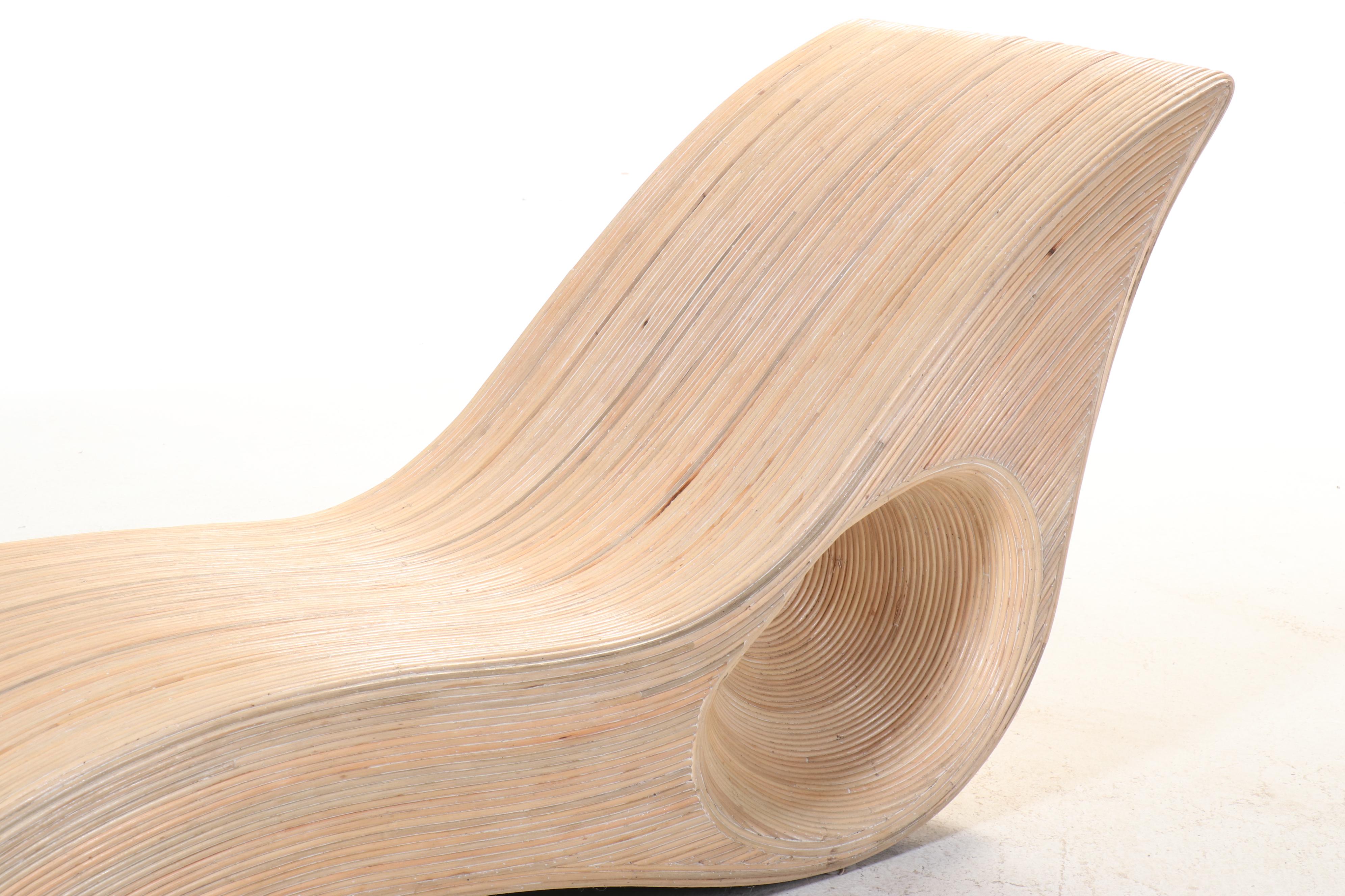 Modernist Style Split-Reed Lounge Chair and Side Table, Manner of Betty Cobonpue