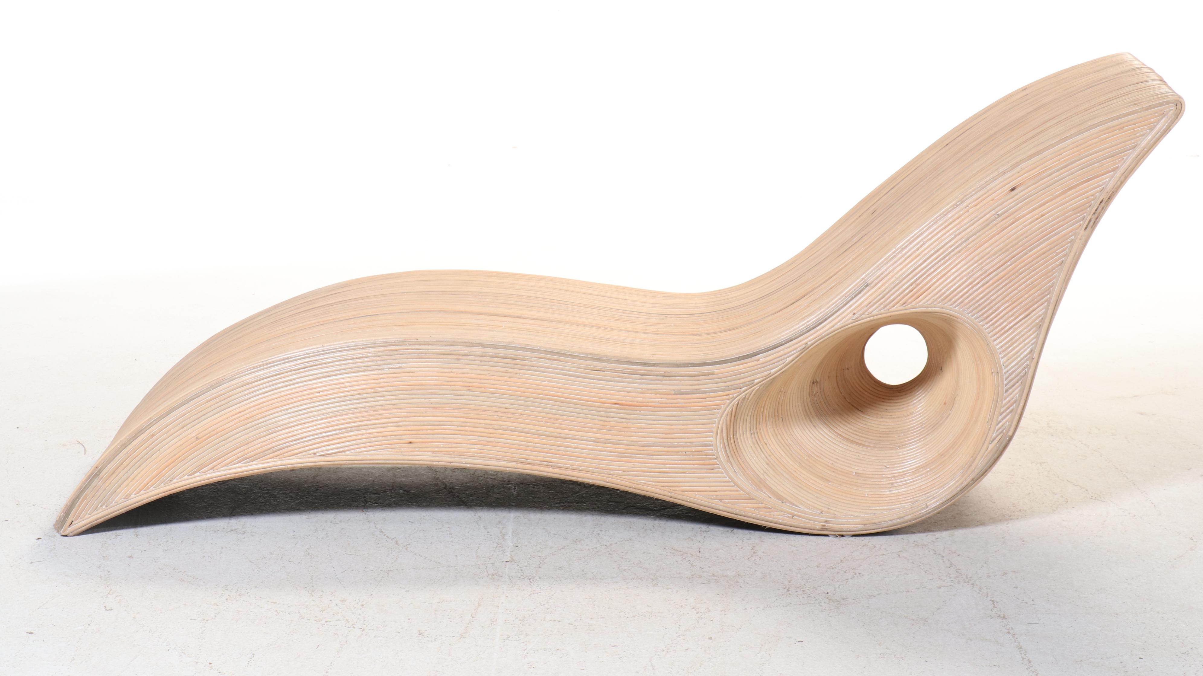 Modernist Style Split-Reed Lounge Chair and Side Table, Manner of Betty Cobonpue