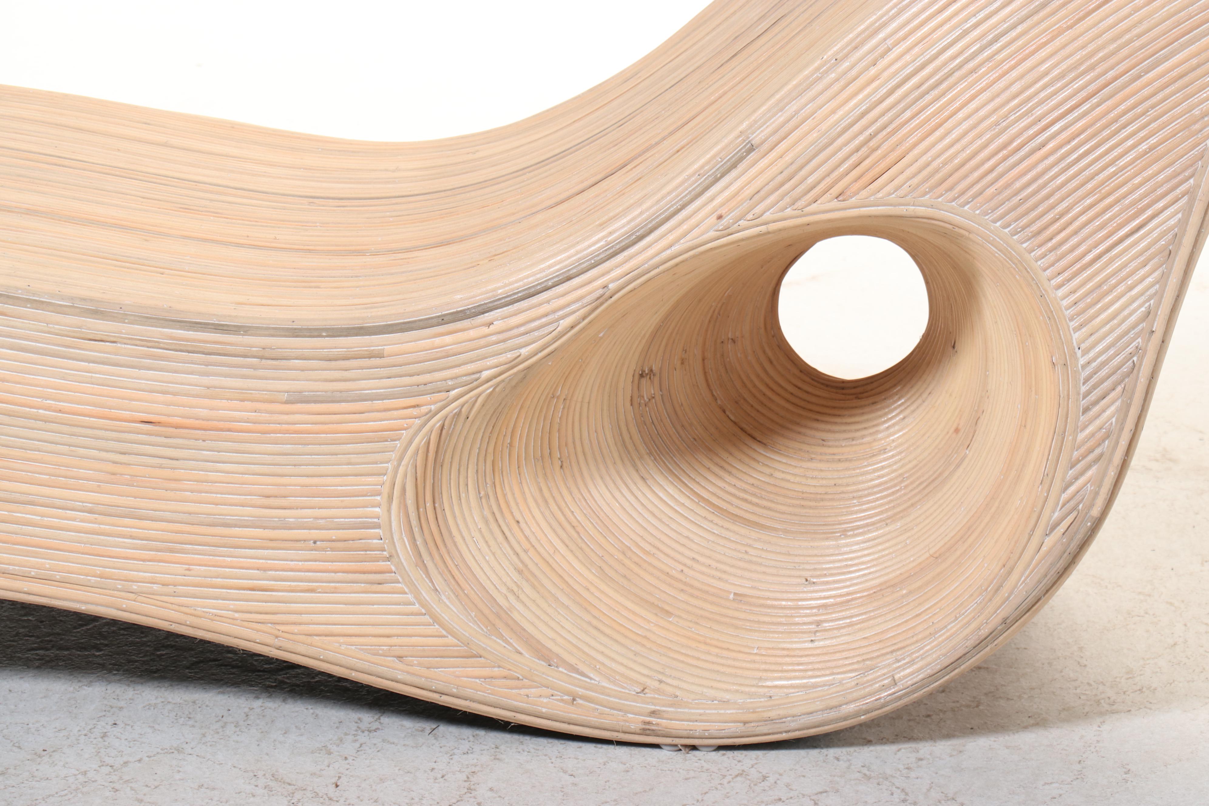 Modernist Style Split-Reed Lounge Chair and Side Table, Manner of Betty Cobonpue