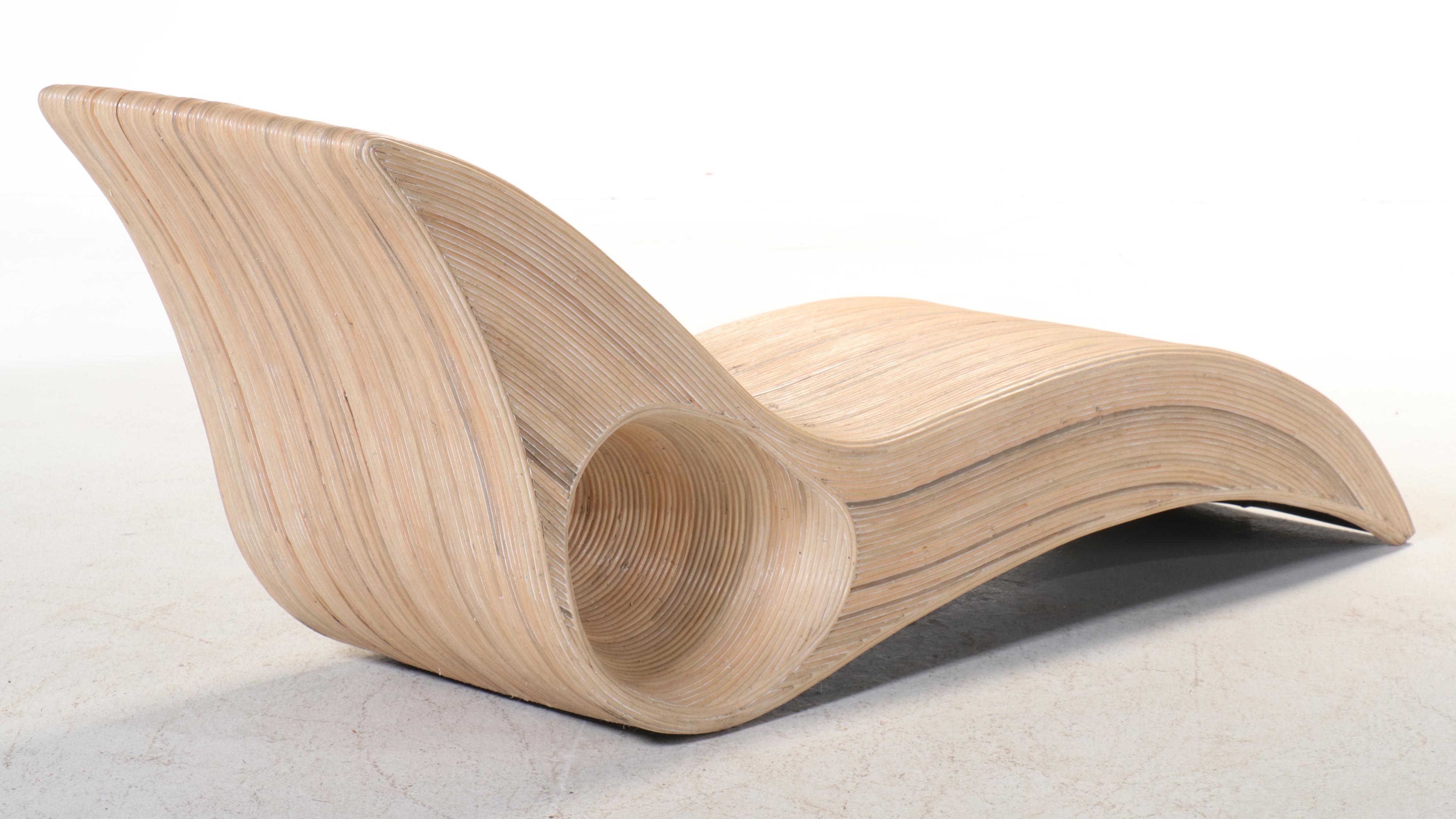 Modernist Style Split-Reed Lounge Chair and Side Table, Manner of Betty Cobonpue