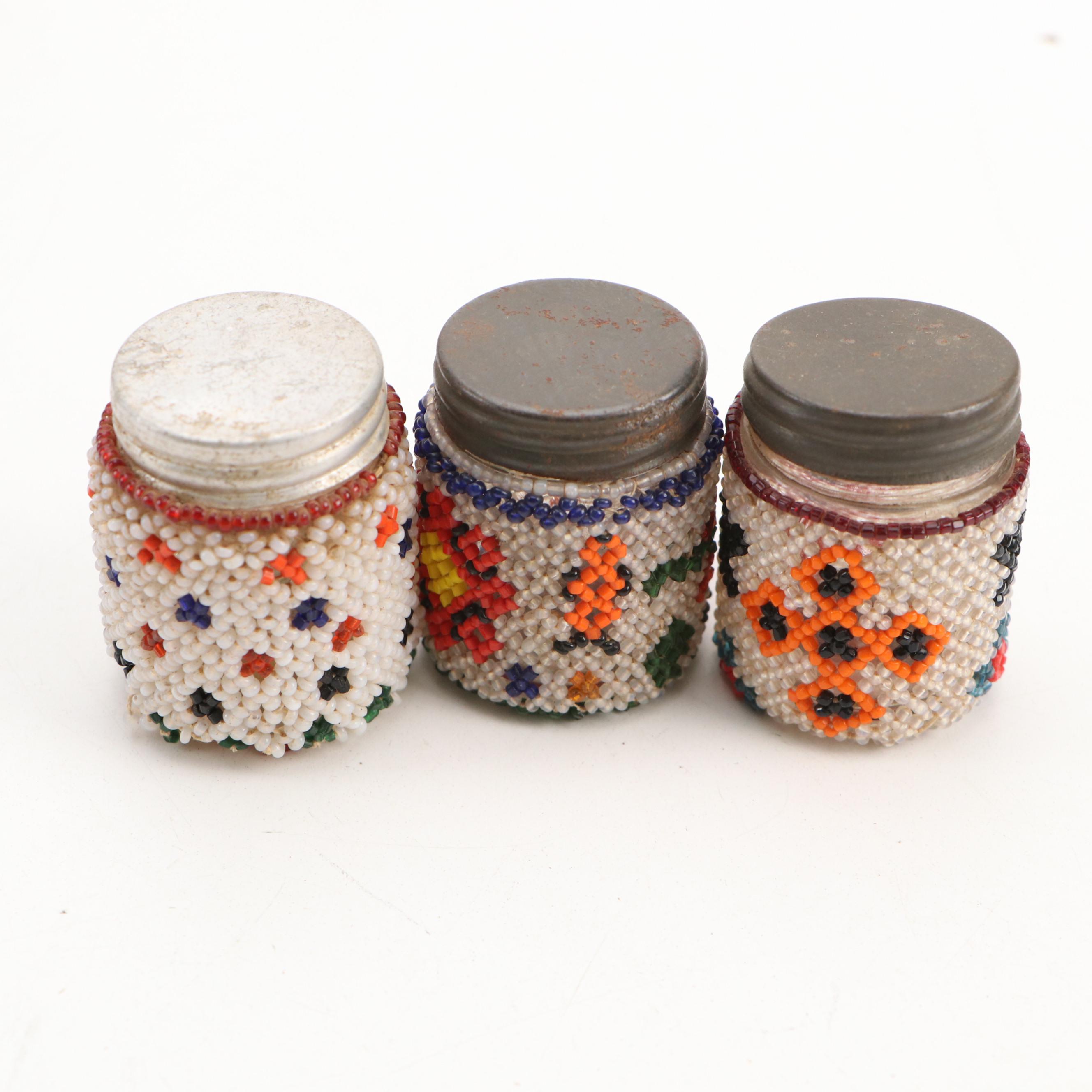 Folk Art Bead Covered Glass Jars
